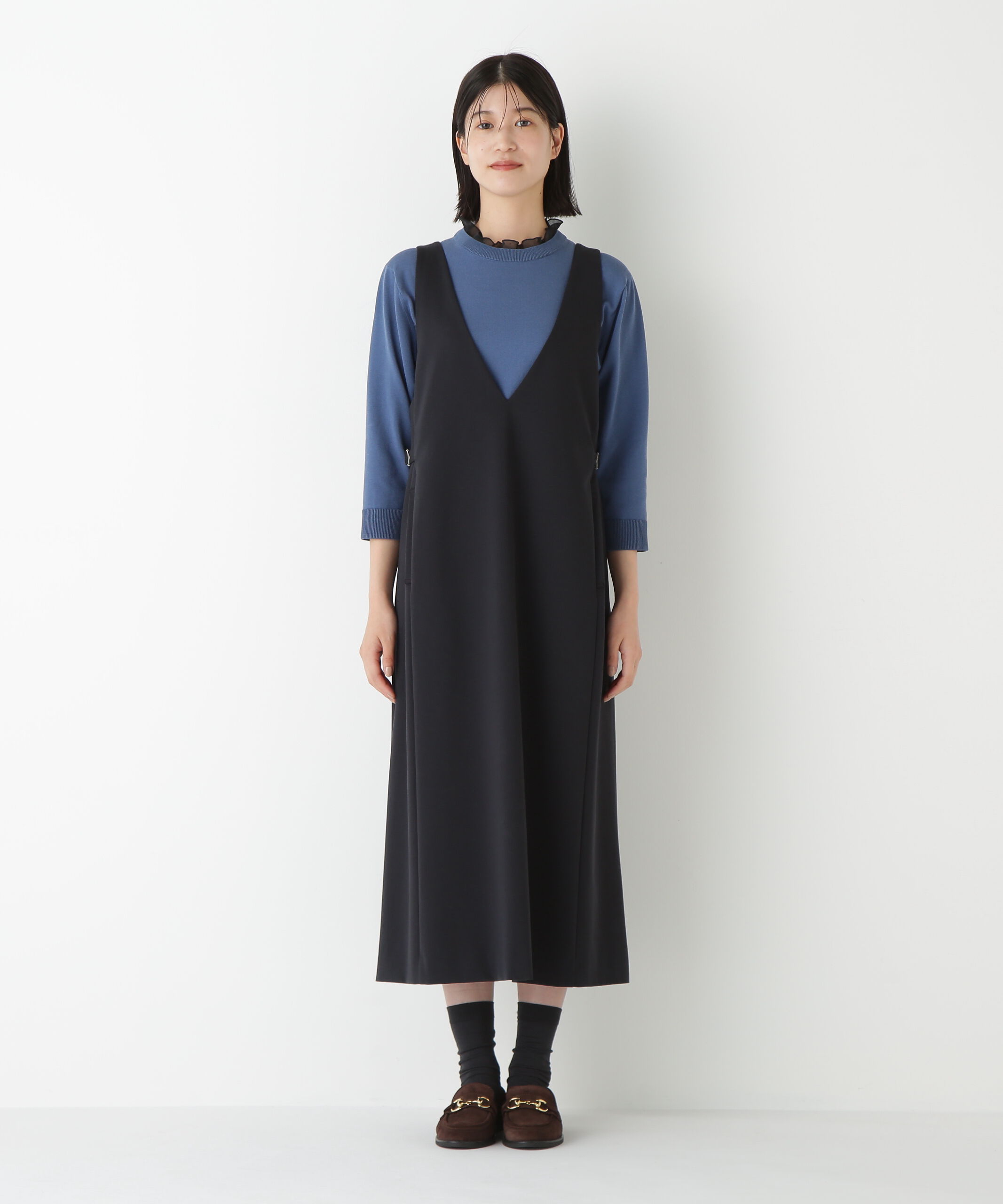  「◆ストレッチポンチＶネックジャンパースカート」|ワンピース|