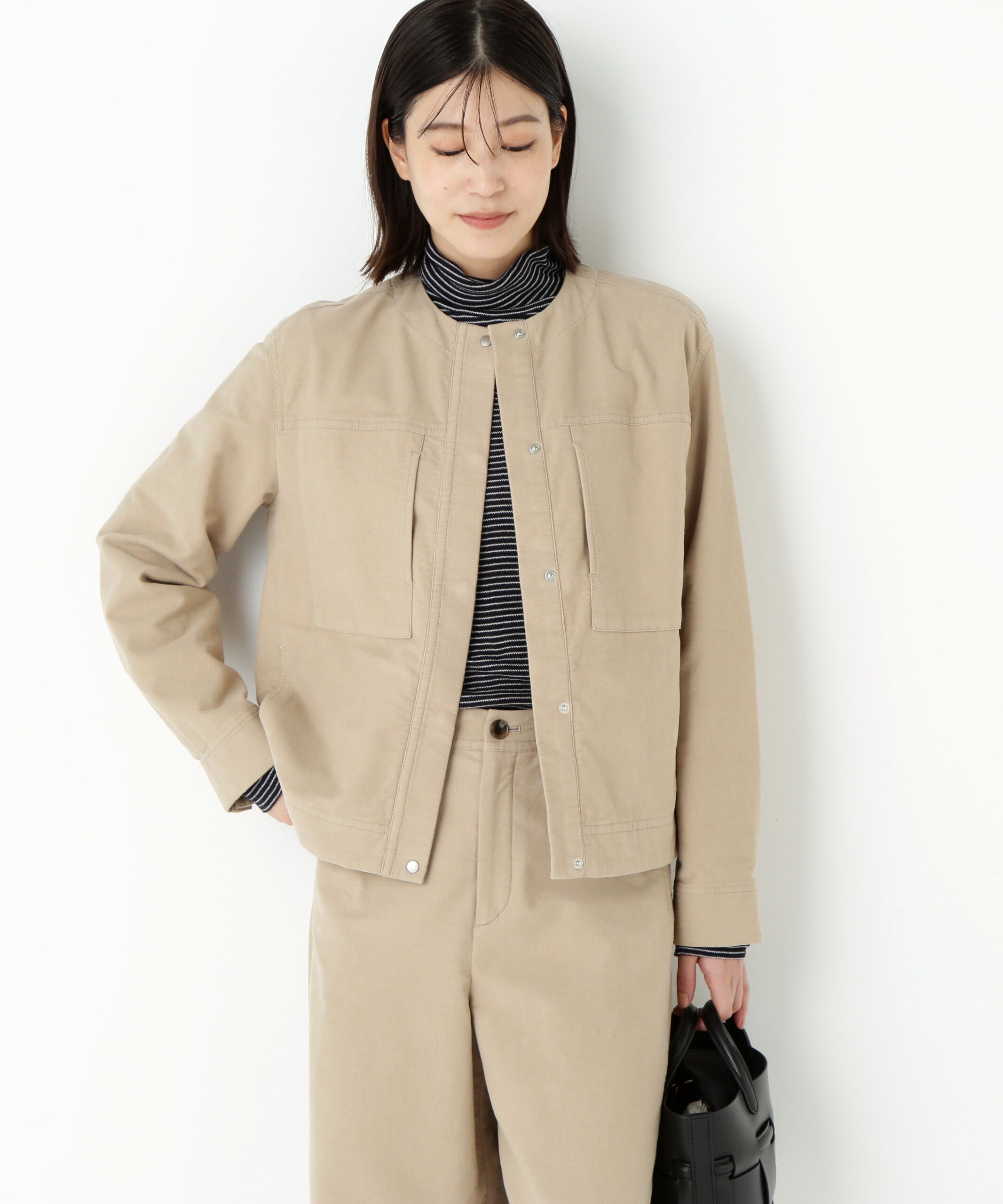  「◆ストレッチエアリードットコードノーカラーブルゾン」|ブルゾン・スタジャン|ベージュ