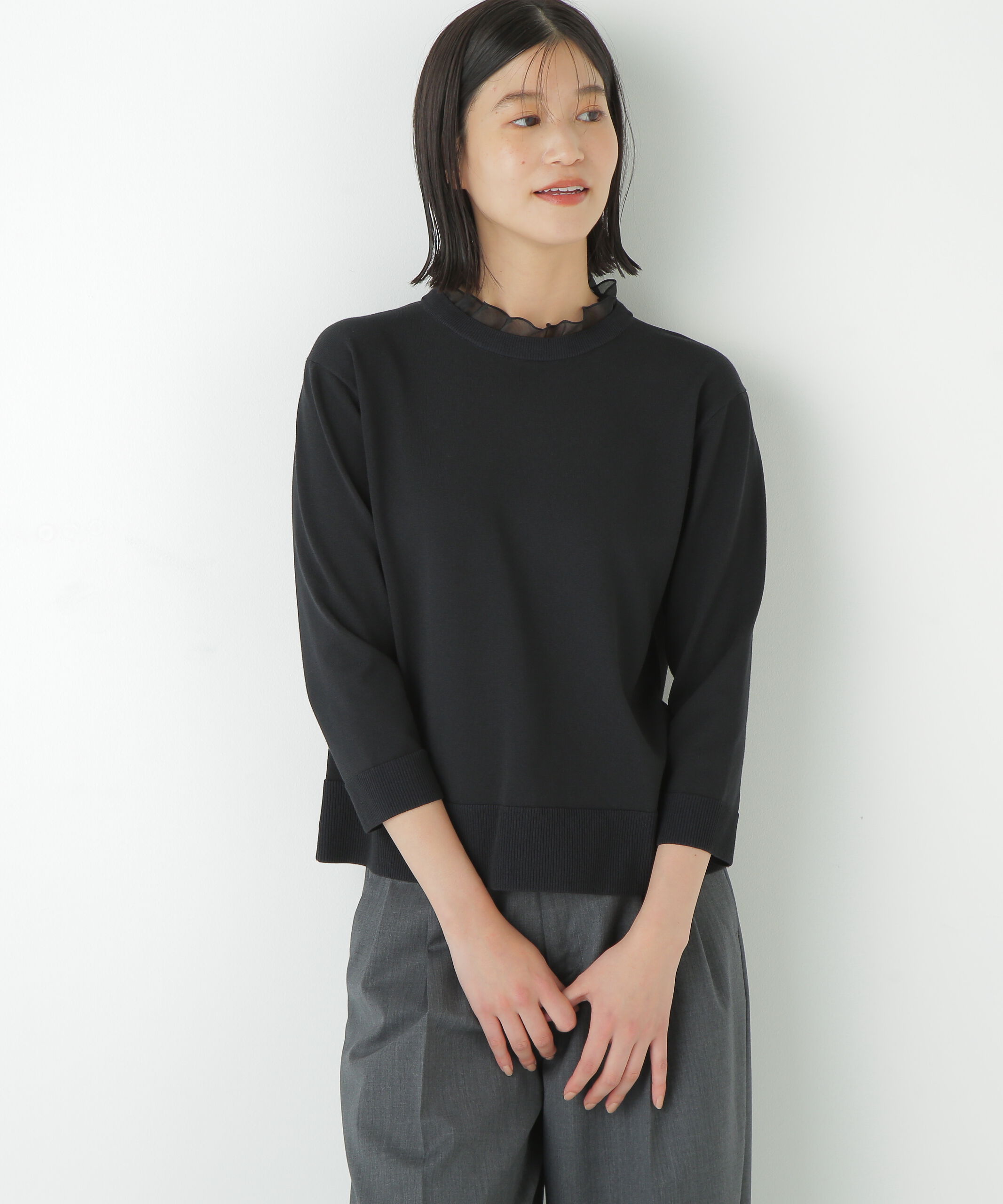  「◆綿ポリエステル取外し衿付プルオーバー」|ニット・セーター|