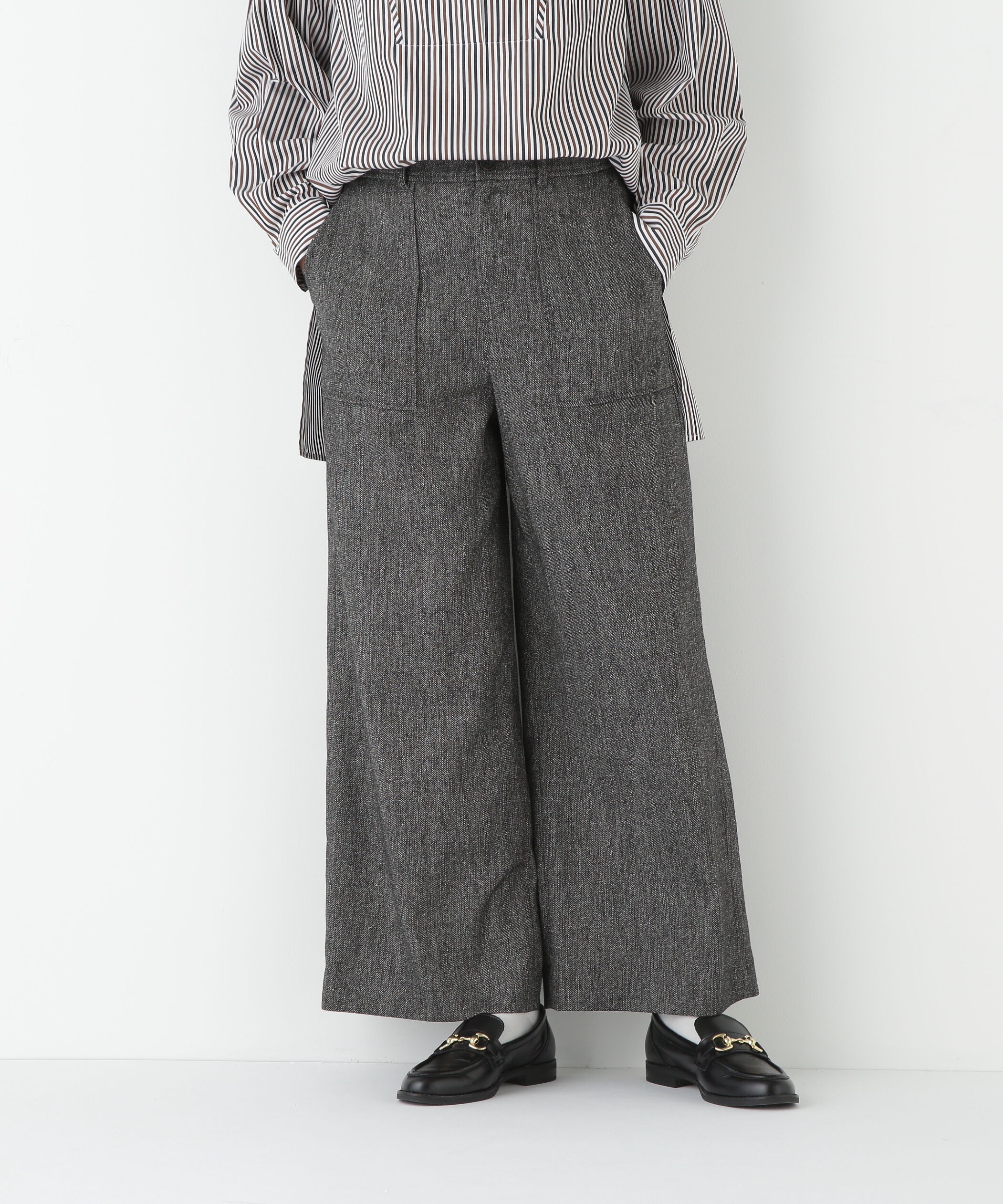  「◆シルクネップツイルツィードベイカーセミワイドパンツ」|その他|ブラック