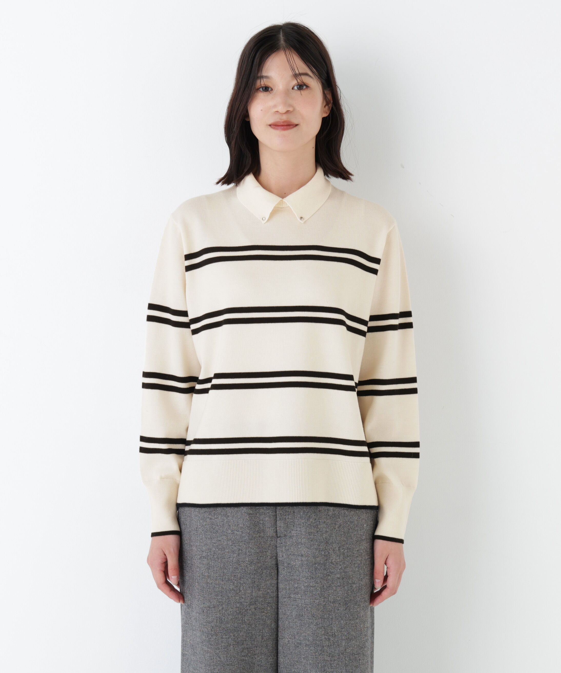  「◆ハイゲージプレーティング天竺衿付きニット」|ニット・セーター|