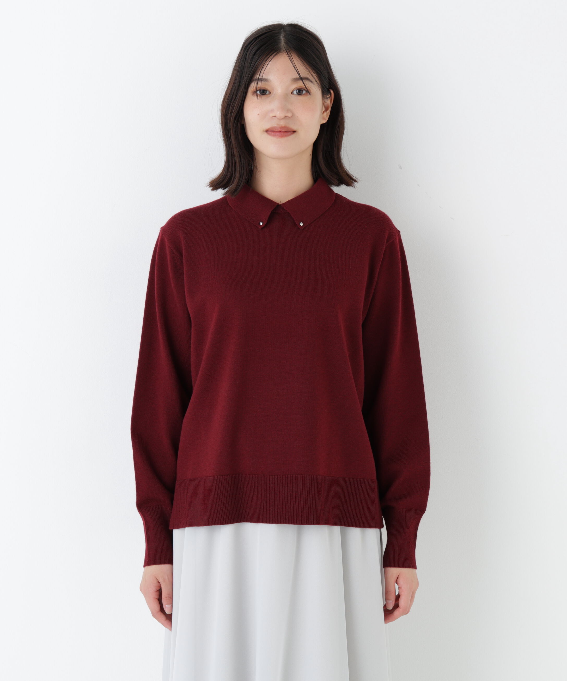  「◆ハイゲージプレーティング天竺衿付きニット」|ニット・セーター|