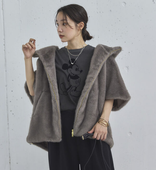 Doux archives「ミンクファーライクフーディーベスト」|その他|GRAY