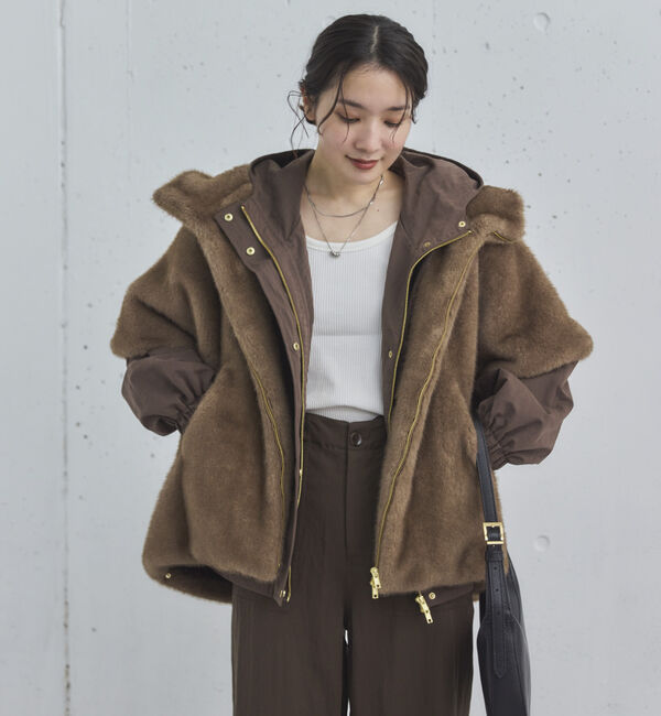 Doux archives「ミンクファーライクフーディーベスト」|その他|BROWN