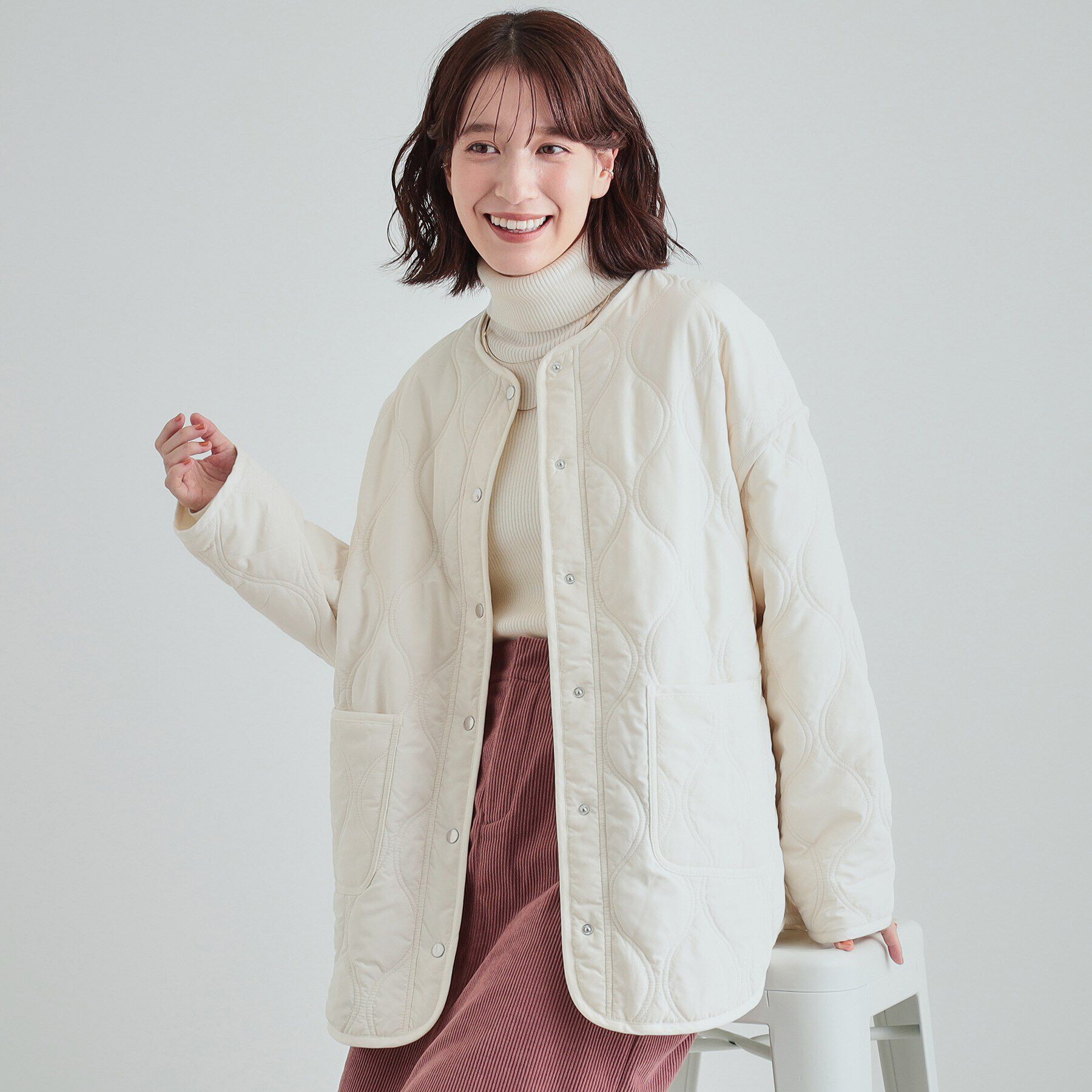 SHOO･LA･RUE「【高レビュー/撥水/吸湿発熱】大人が着たい オーバーキルトブルゾン」|ブルゾン・スタジャン|アイボリー(004)