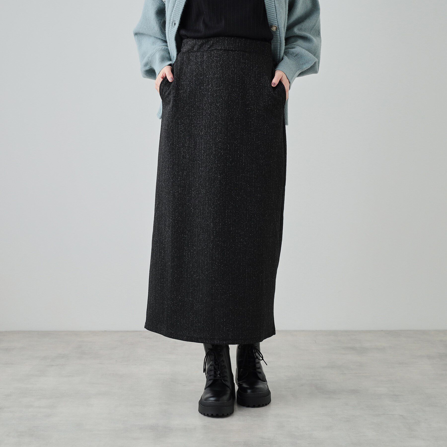 SHOO･LA･RUE「【S-LL】さりげないラメが上品 やわらかナロースカート」|スカート|