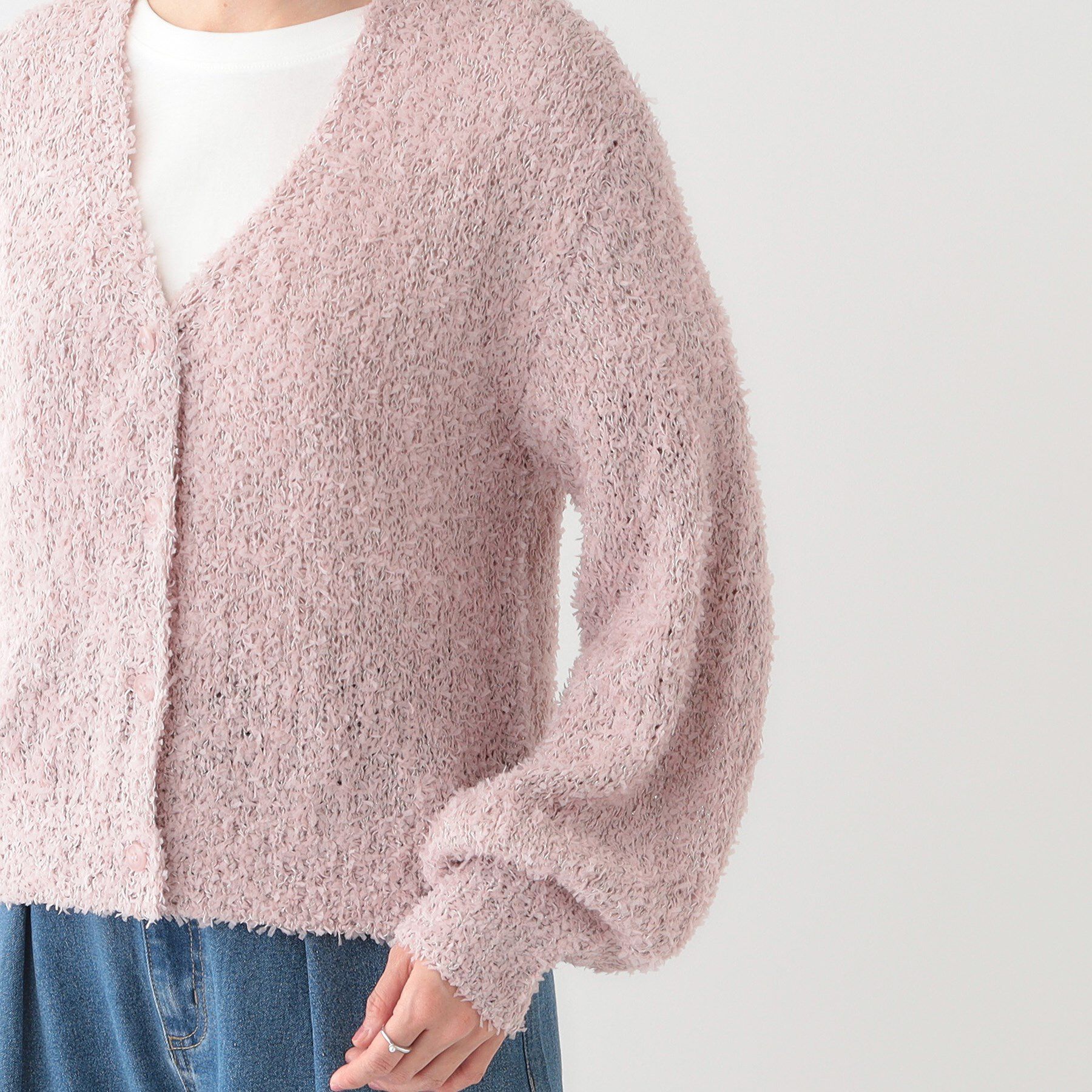 SHOO･LA･RUE「【S-LL】ふわふわ軽やかラメニットカーディガン」|カーディガン|