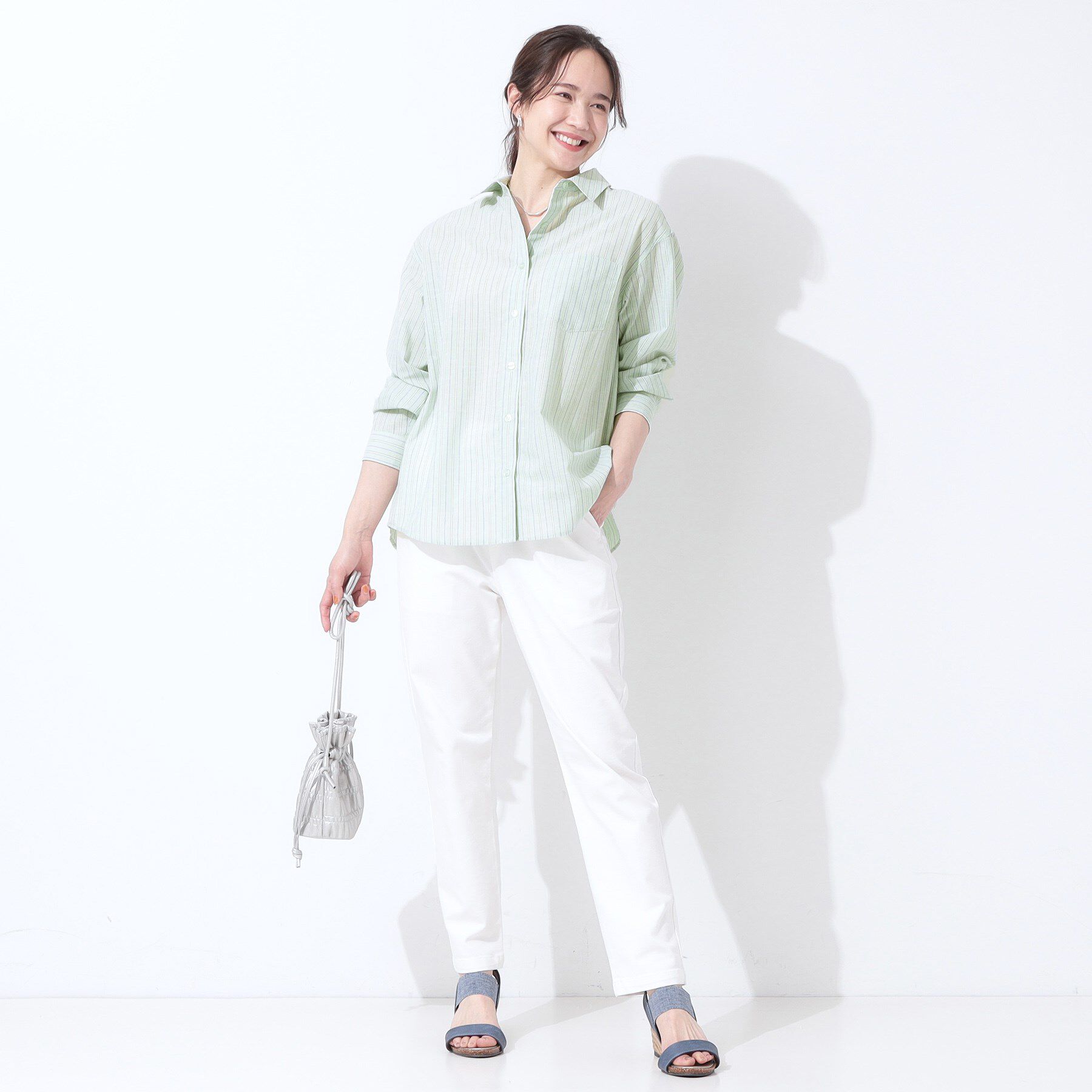 SHOO･LA･RUE「【洗える/S-LL/UV/吸水速乾】洗濯後しわになりにくいリネンブレンドシャツ」|シャツ・ブラウス|