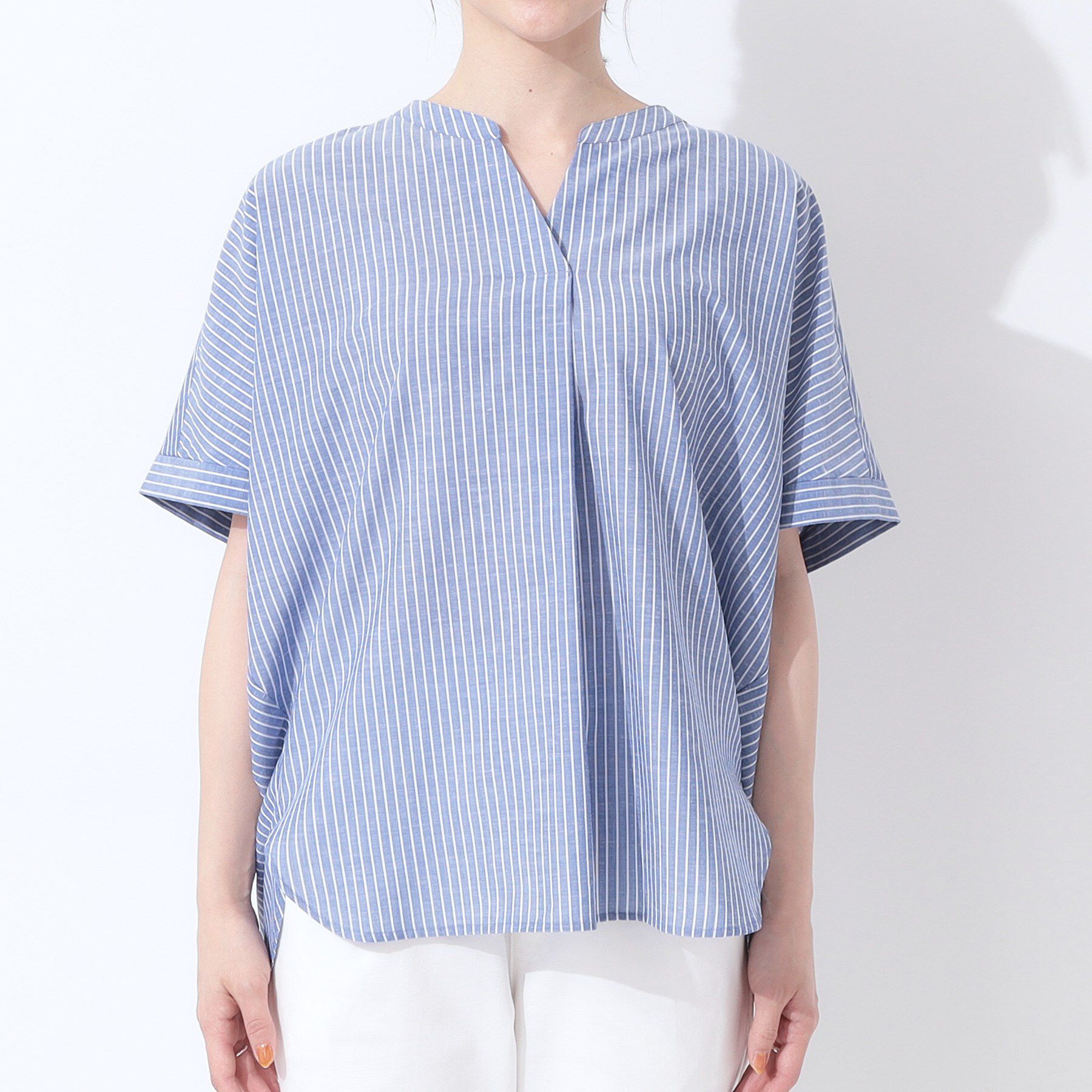 SHOO･LA･RUE「【高レビュー/洗える/UV/吸水速乾】洗濯後しわになりにくいリネンブレンドドルマンシャツ」|シャツ・ブラウス|