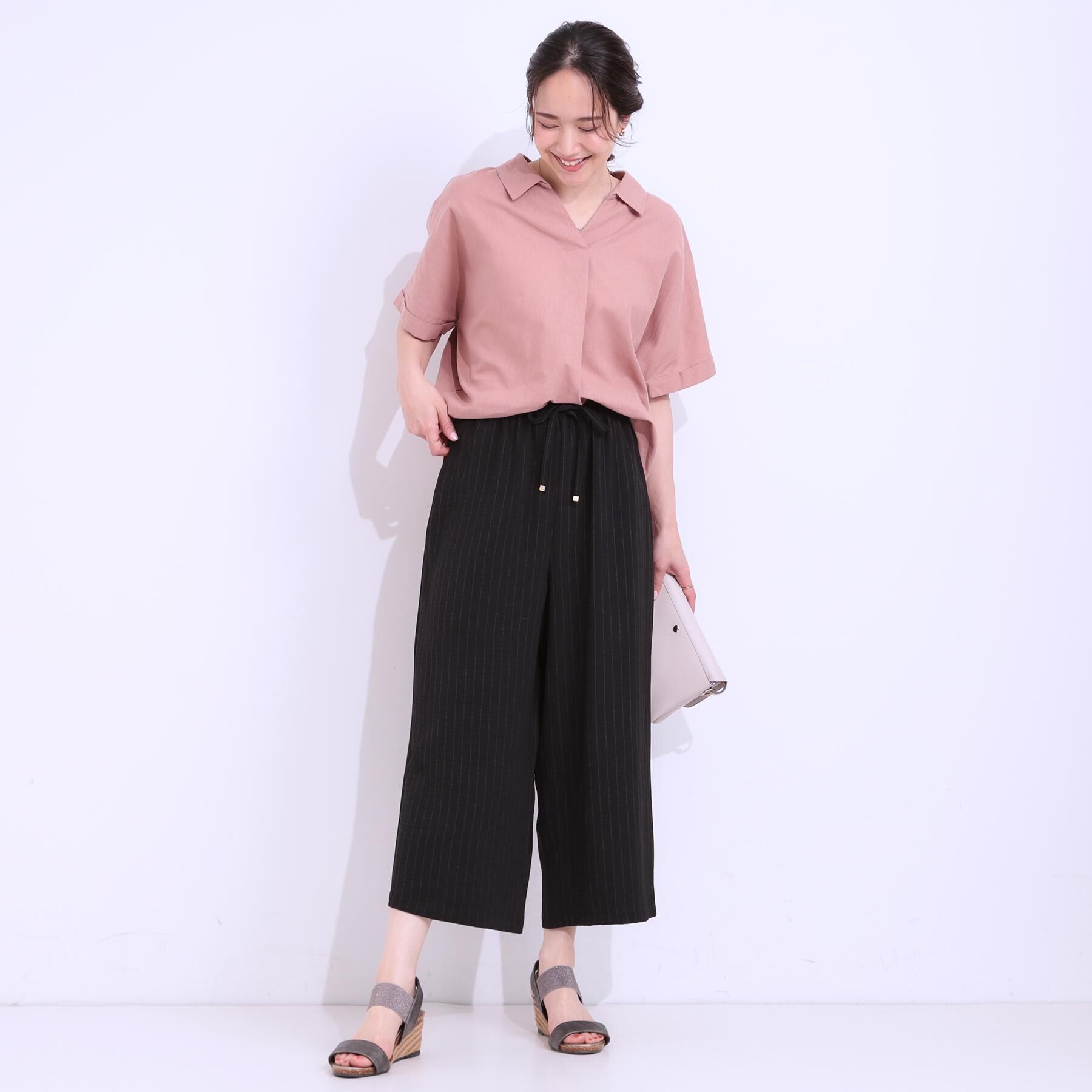 SHOO･LA･RUE「【着丈選べる/ひんやり】ストライプ見えイージーワイドパンツ」|その他|