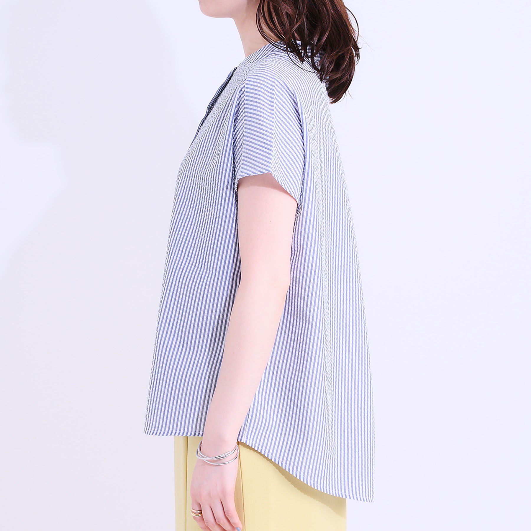 SHOO･LA･RUE「【洗える/S-LL】涼やかで好印象 サッカーブラウス」|シャツ・ブラウス|