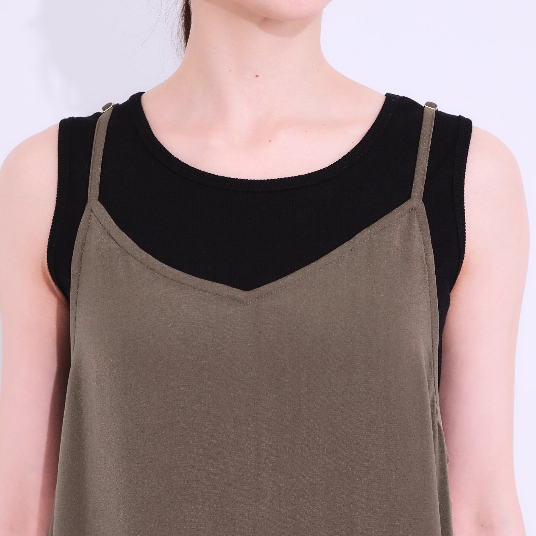 SHOO･LA･RUE「【ひんやり】シャーリングがアクセントに 大人のデザインキャミワンピース」|ワンピース|