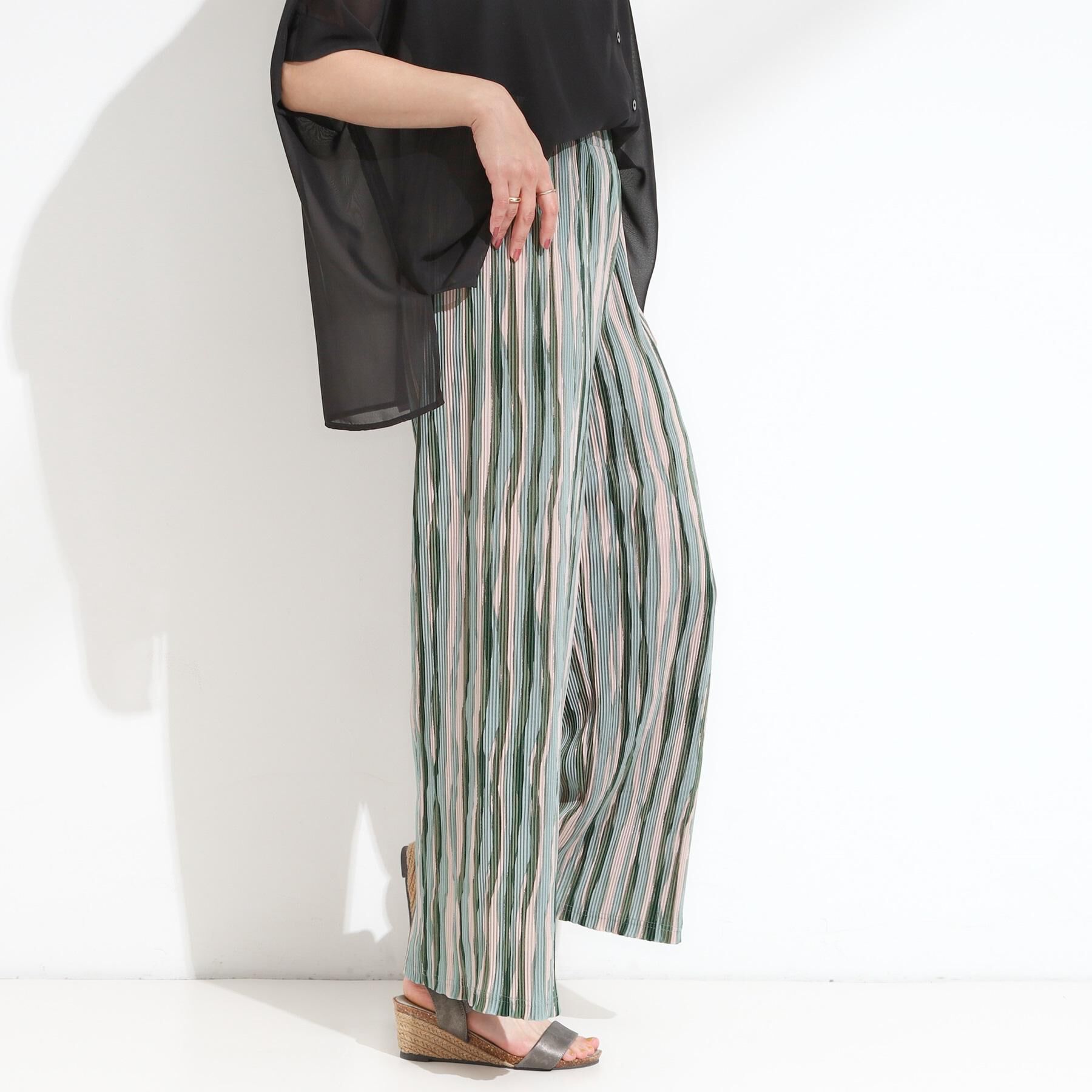 SHOO･LA･RUE「【S-LL】さらさら楽ちん プリーツ ワイドパンツ」|その他|