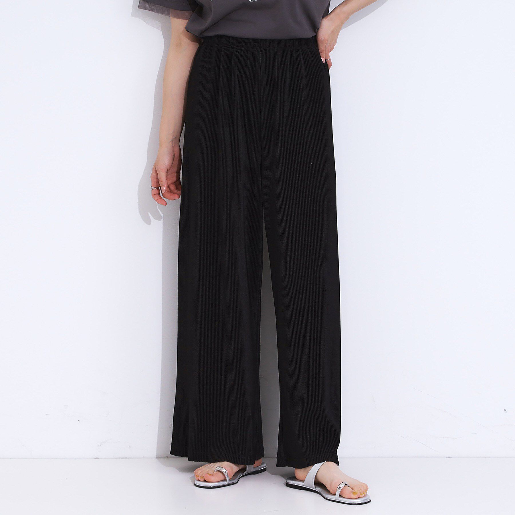 SHOO･LA･RUE「【S-LL】さらさら楽ちん プリーツ ワイドパンツ」|その他|