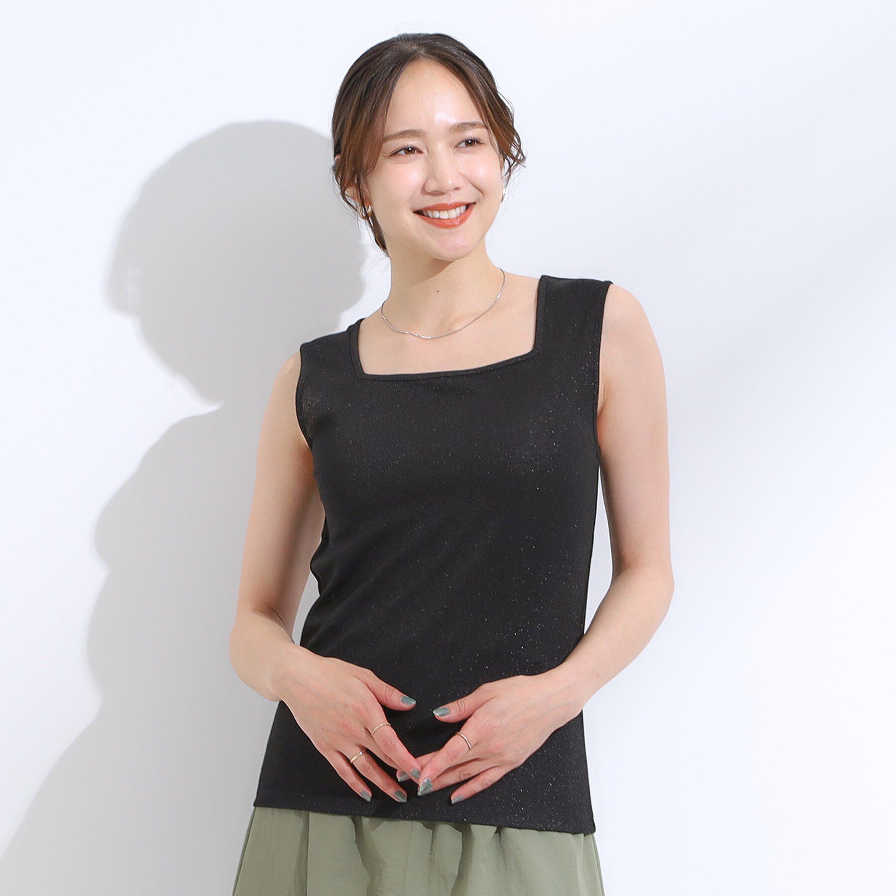 SHOO･LA･RUE「【S-LL】デコルテラインをきれいに魅せる ラメテレコタンクトップ」|キャミソール|