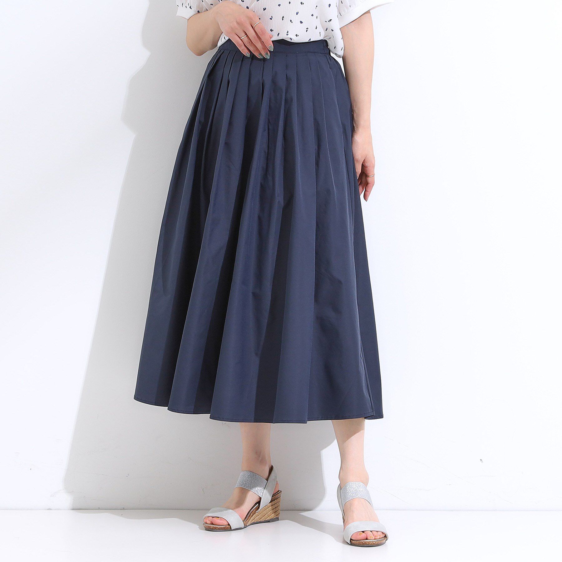 SHOO･LA･RUE「【洗える/S-LL/撥水】タックギャザー フレアスカート」|スカート|