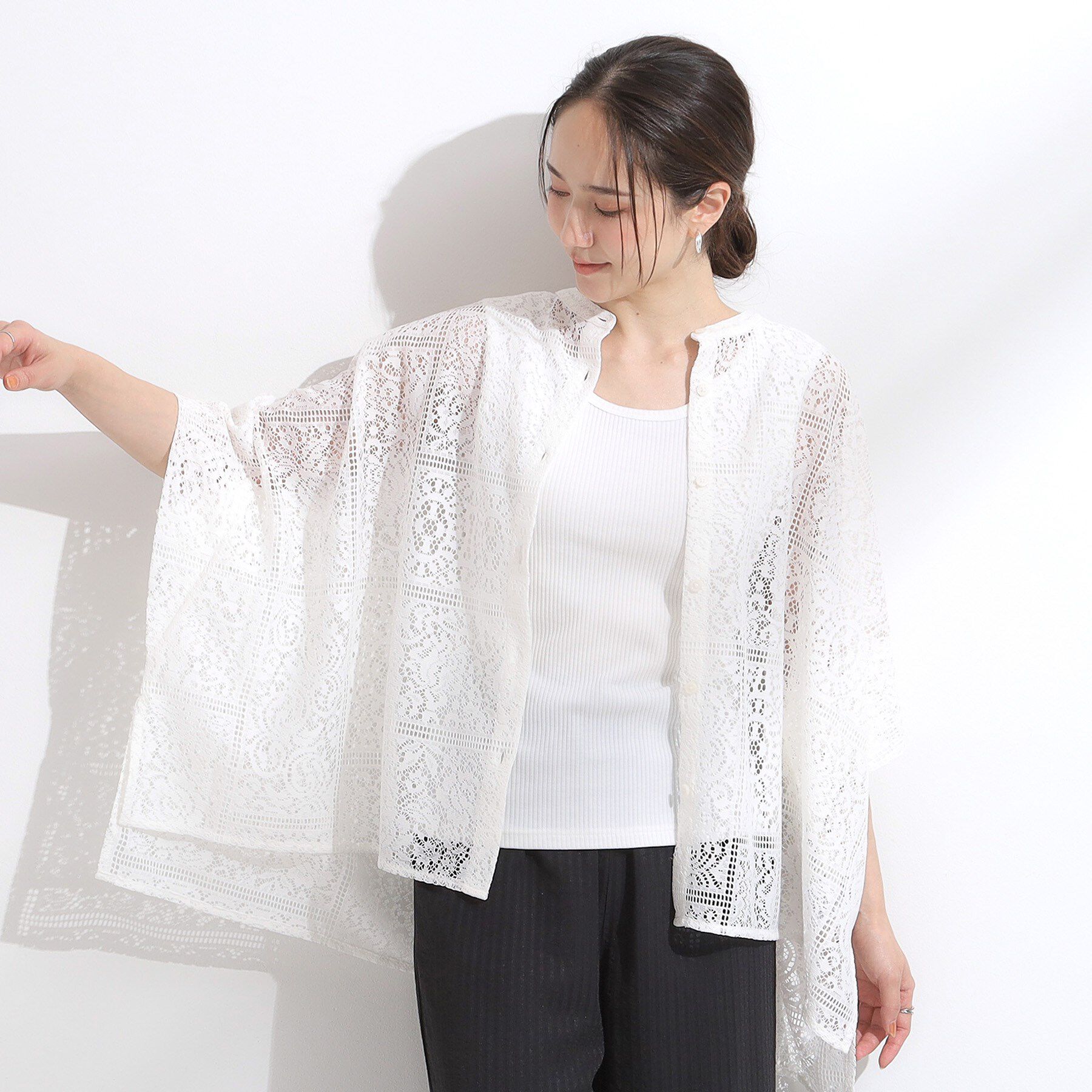 SHOO･LA･RUE「大人レトロスタイルに レースポンチョシャツ」|シャツ・ブラウス|