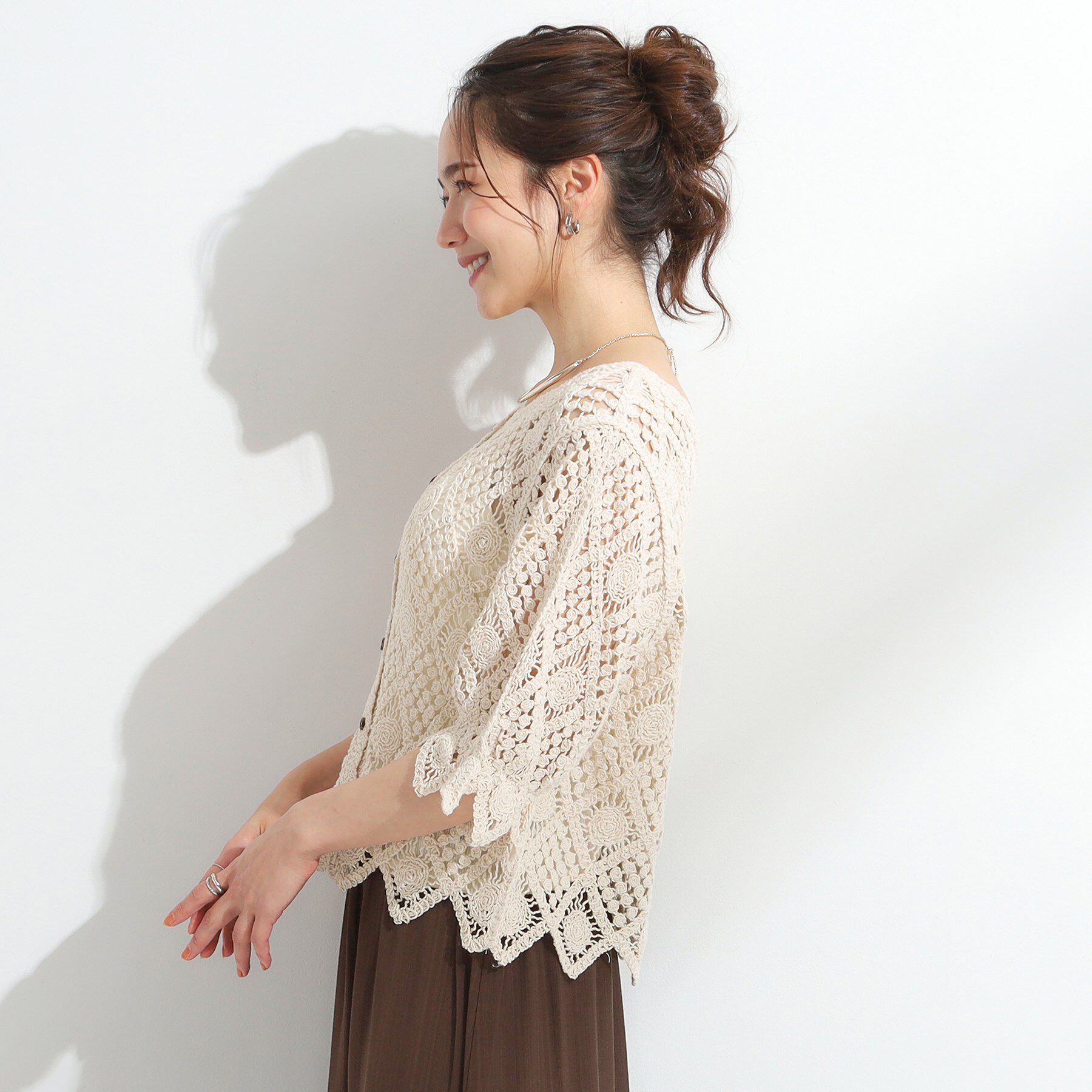 SHOO･LA･RUE「【2WAY】大人のほんのり甘いスタイルに クロシェレースカーディガン」|カーディガン|