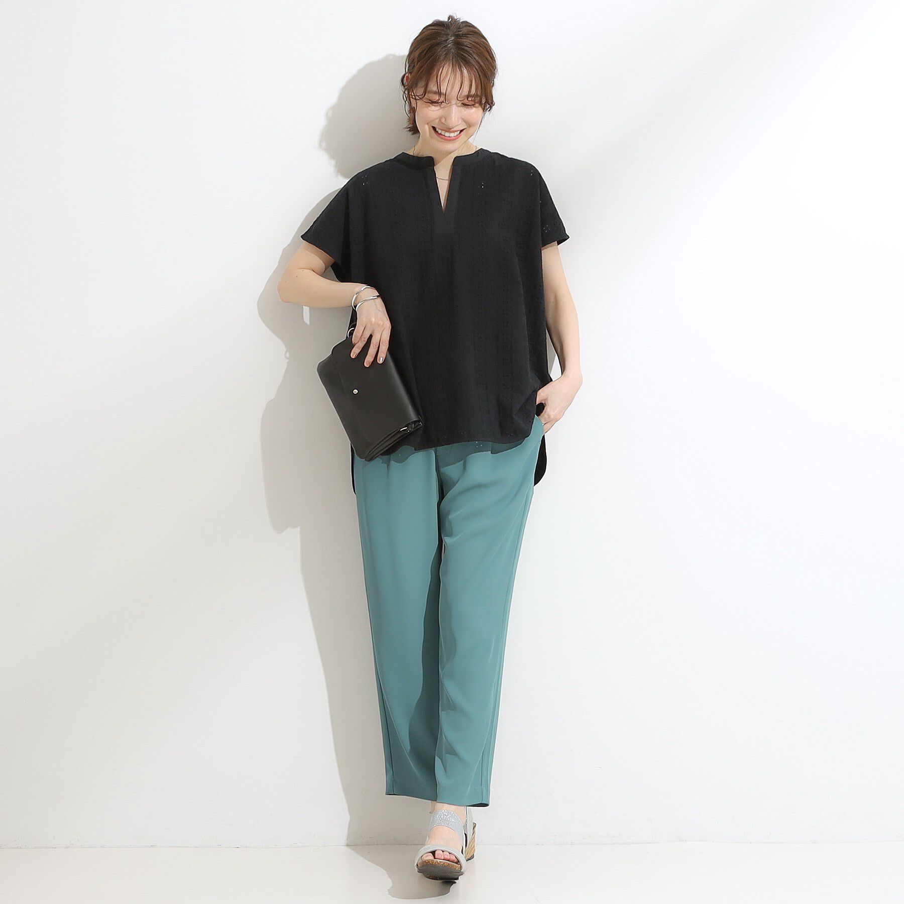 SHOO･LA･RUE「【S-LL】抜け感とすっきり見えを叶える 刺繍レース スキッパー襟トップス」|Tシャツ・カットソー|