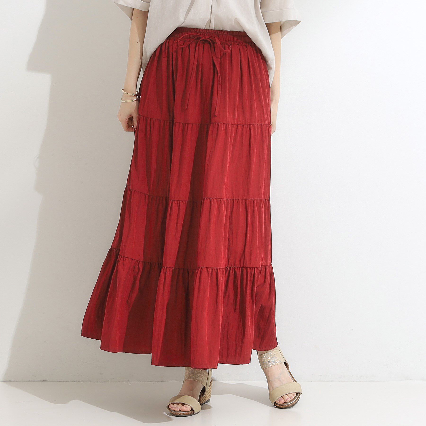 SHOO･LA･RUE「【洗える/S-LL】微光沢で華やかなティアードスカート」|スカート|