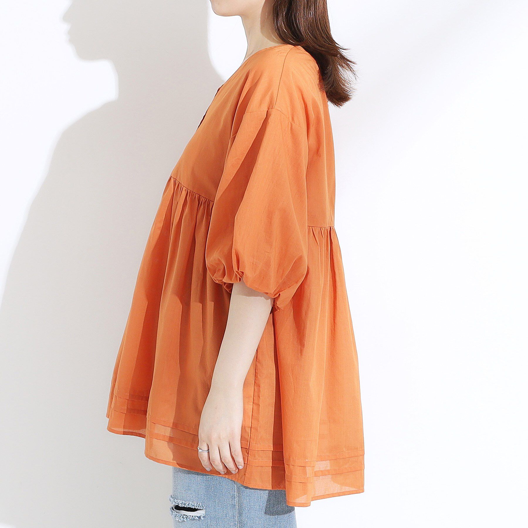 SHOO･LA･RUE「【S-LL】一枚で着映え バルーンスリーブブラウス」|シャツ・ブラウス|