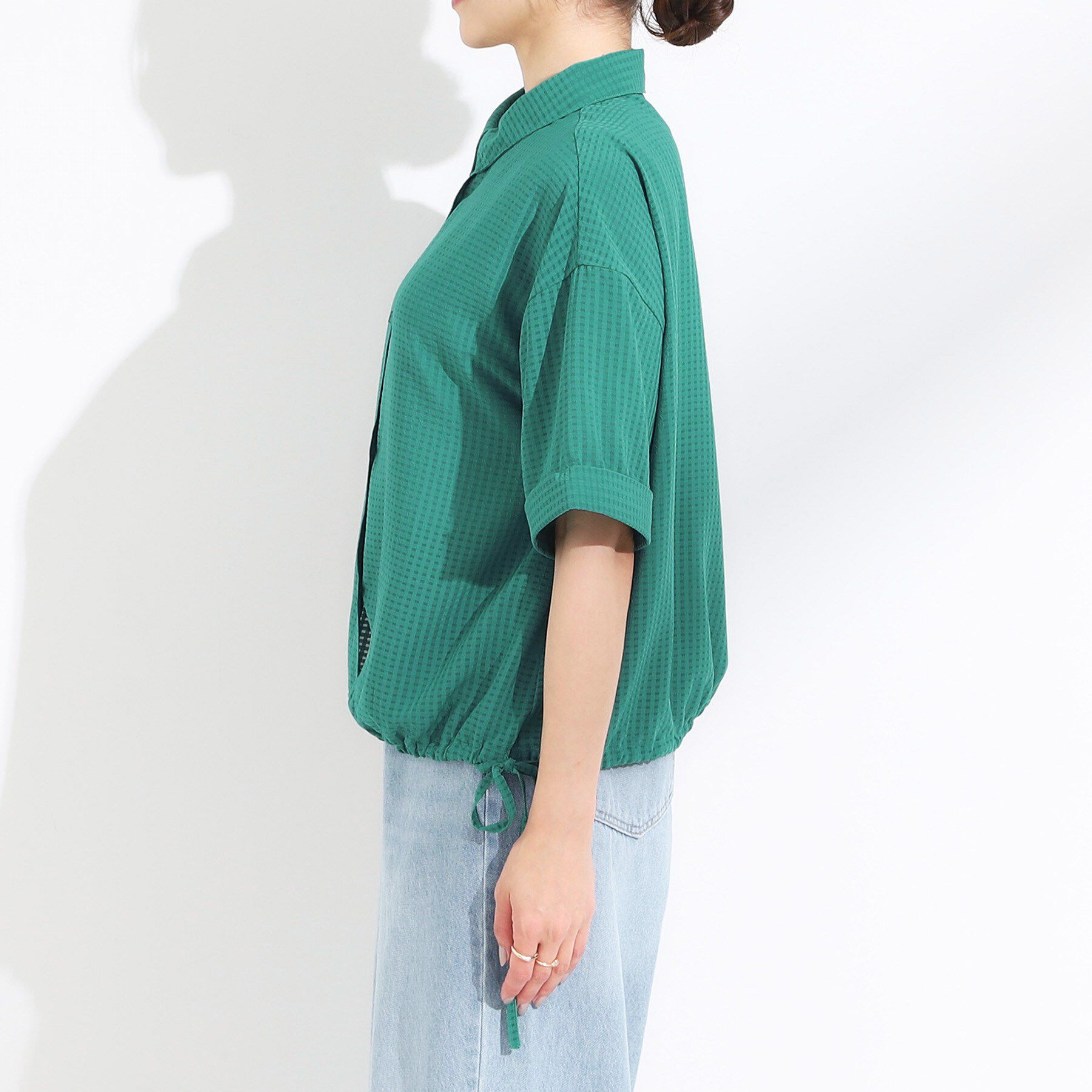 SHOO･LA･RUE「シルエット変化を楽しめる シアーチェックドロストシャツ」|シャツ・ブラウス|