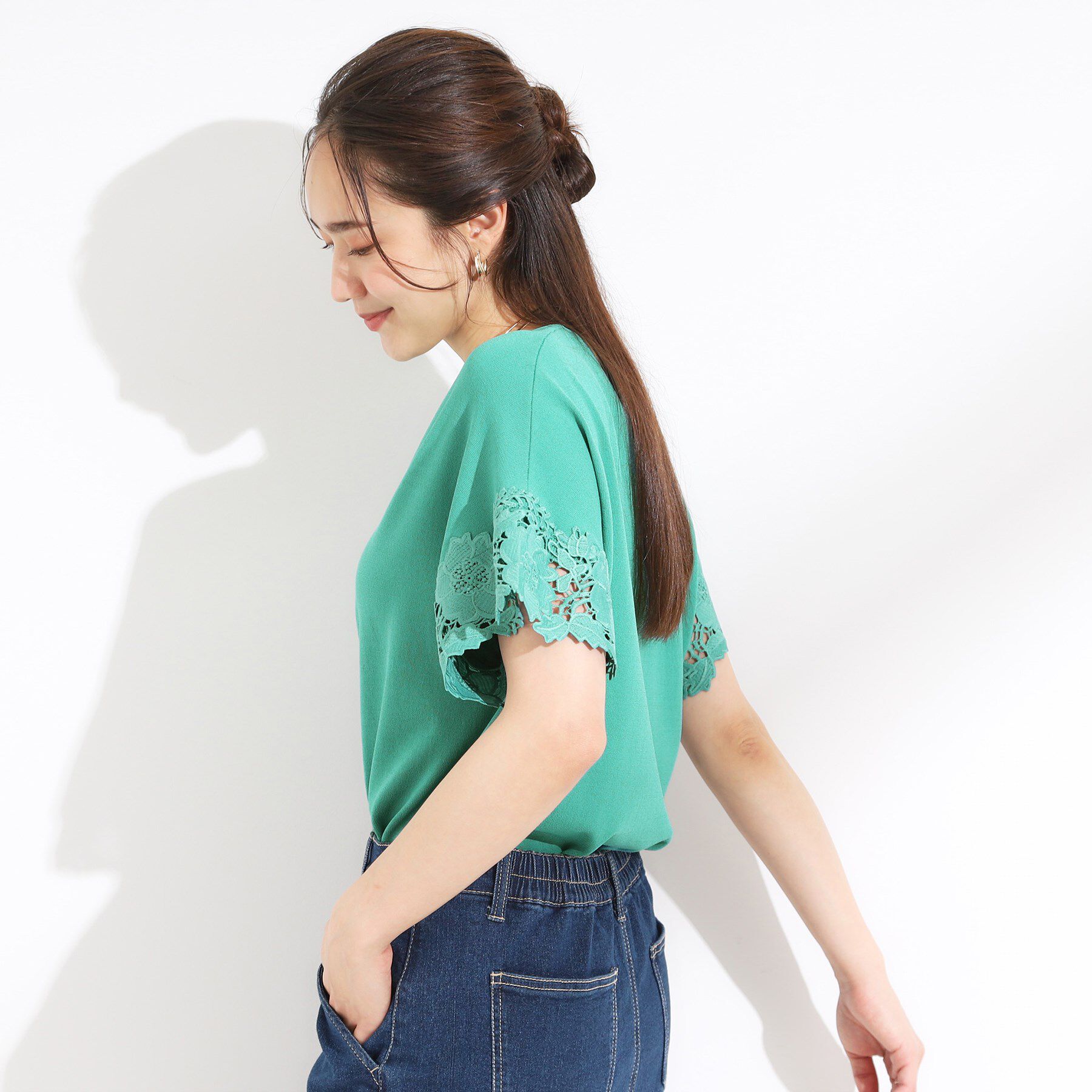 SHOO･LA･RUE「【S-LL/ひんやり/UV/】大人上品な お袖レースニット」|ニット・セーター|