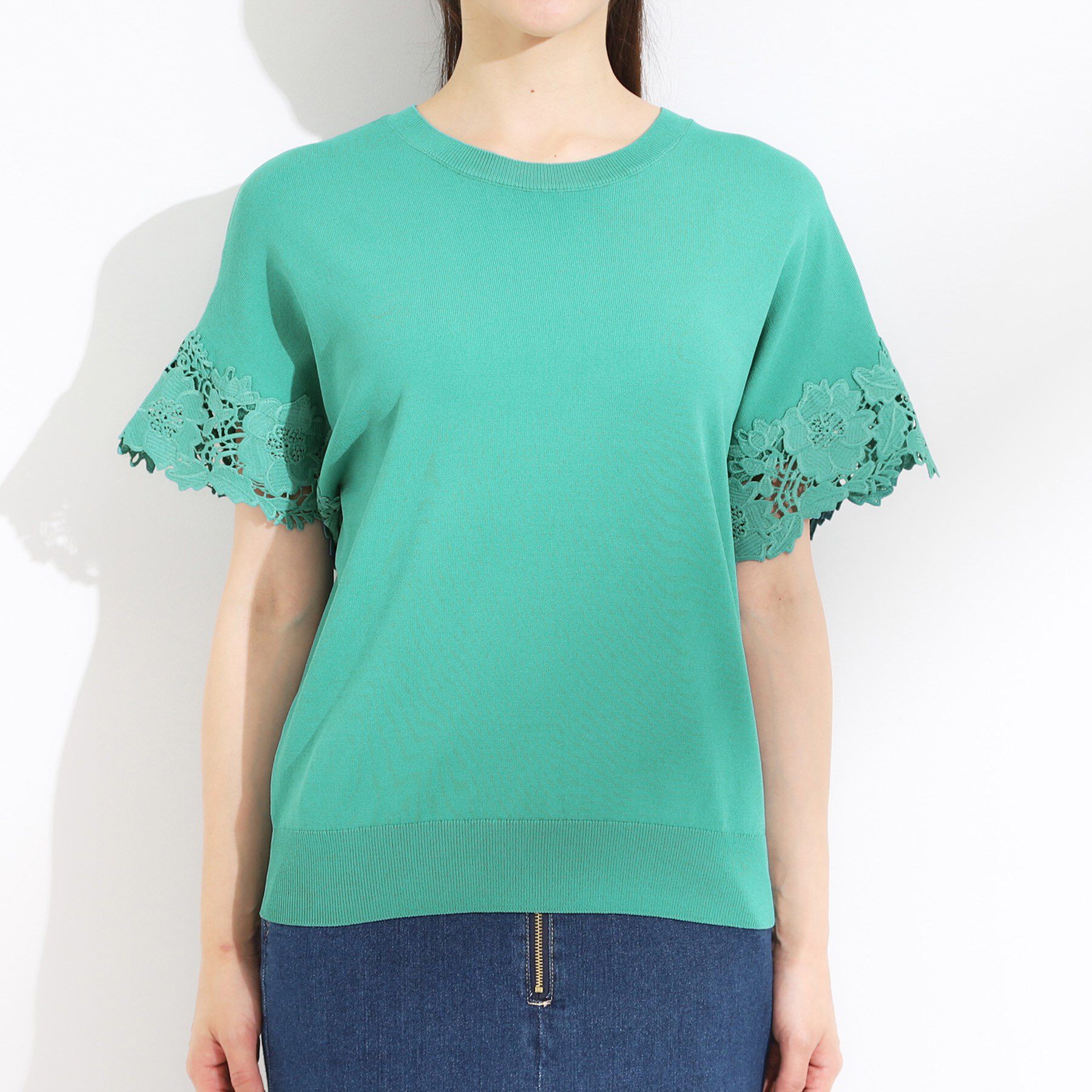 SHOO･LA･RUE「【S-LL/ひんやり/UV/】大人上品な お袖レースニット」|ニット・セーター|