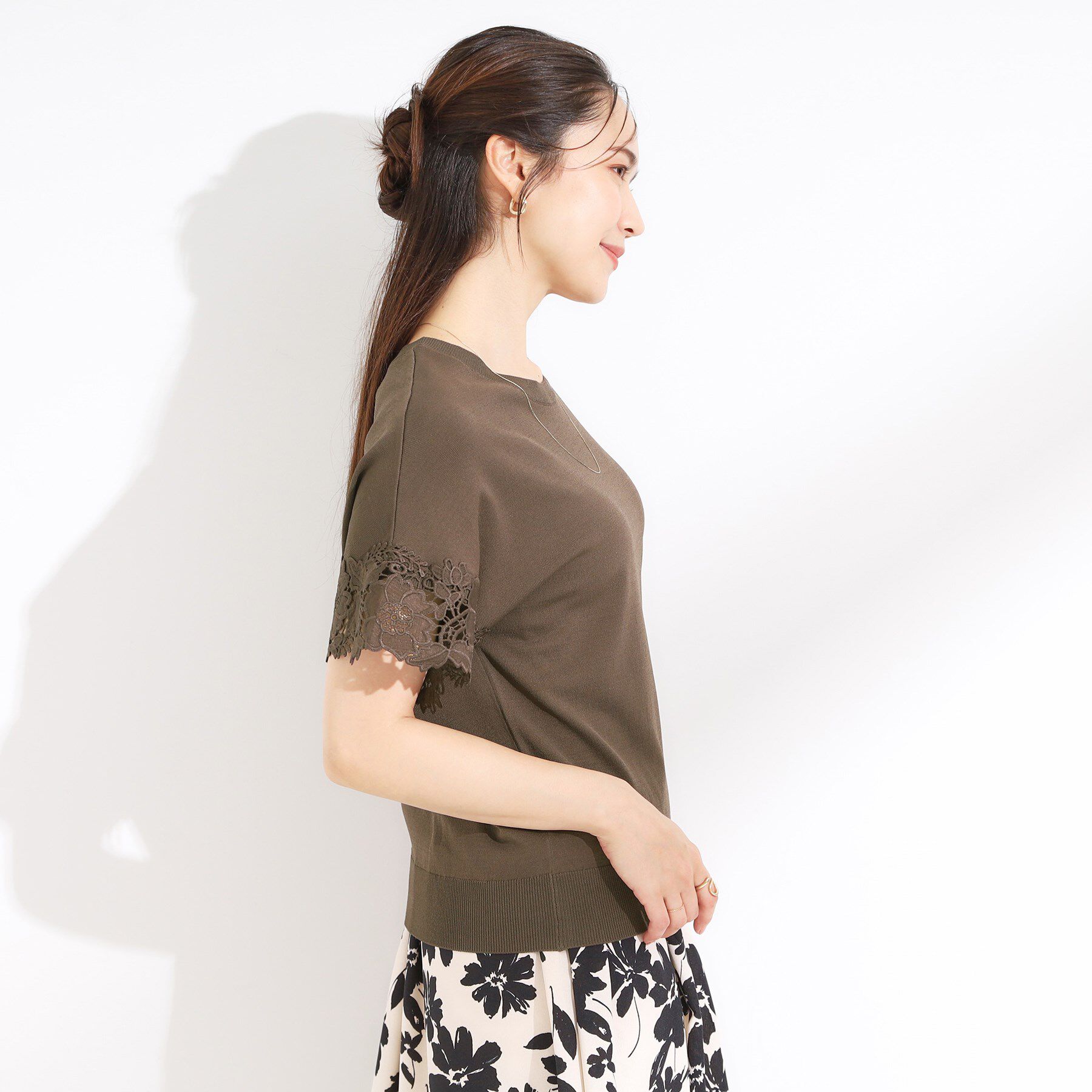 SHOO･LA･RUE「【S-LL/ひんやり/UV/】大人上品な お袖レースニット」|ニット・セーター|