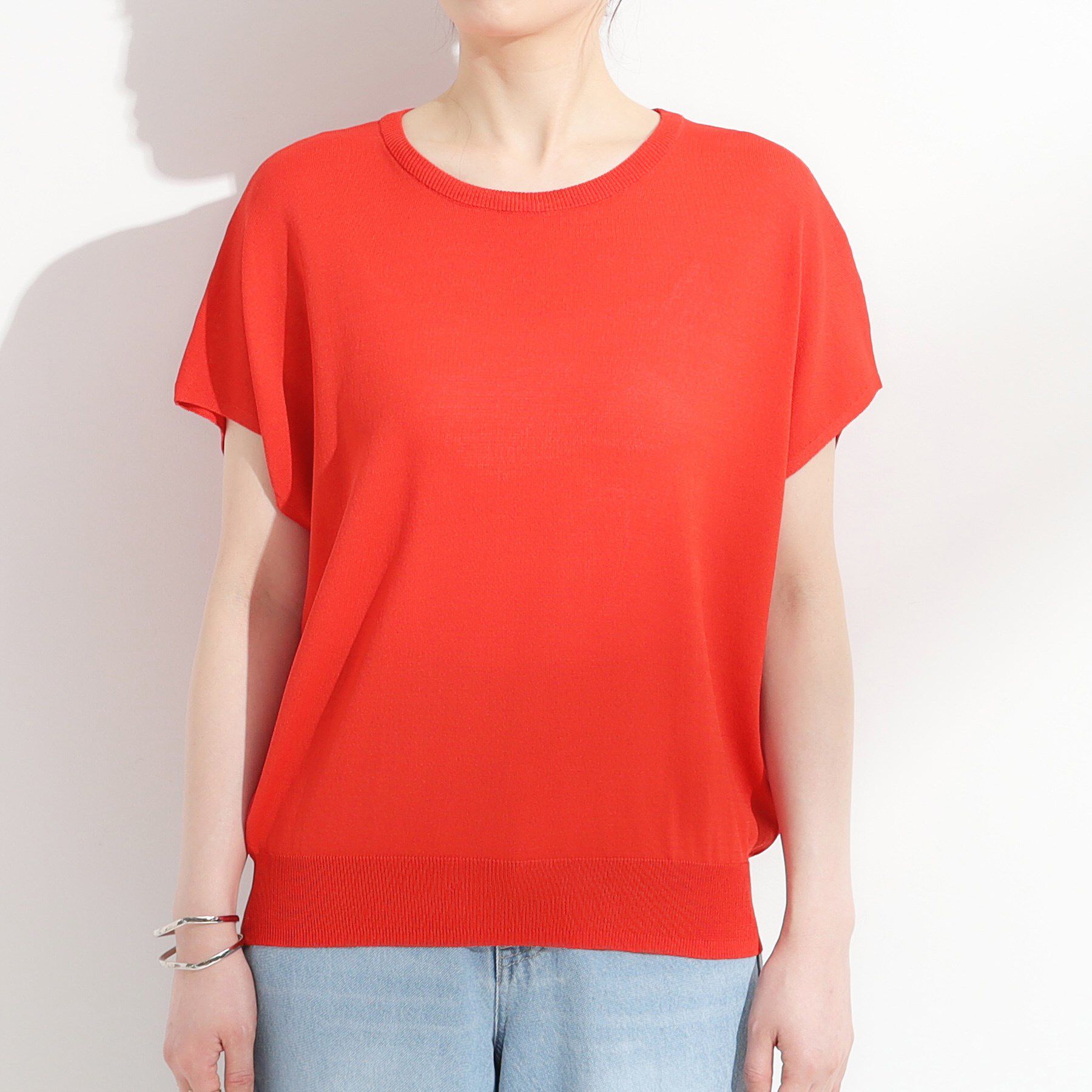 SHOO･LA･RUE「【ひんやり/S-LL】さらさらな肌触りが心地よい フレンチスリーブニット」|ニット・セーター|