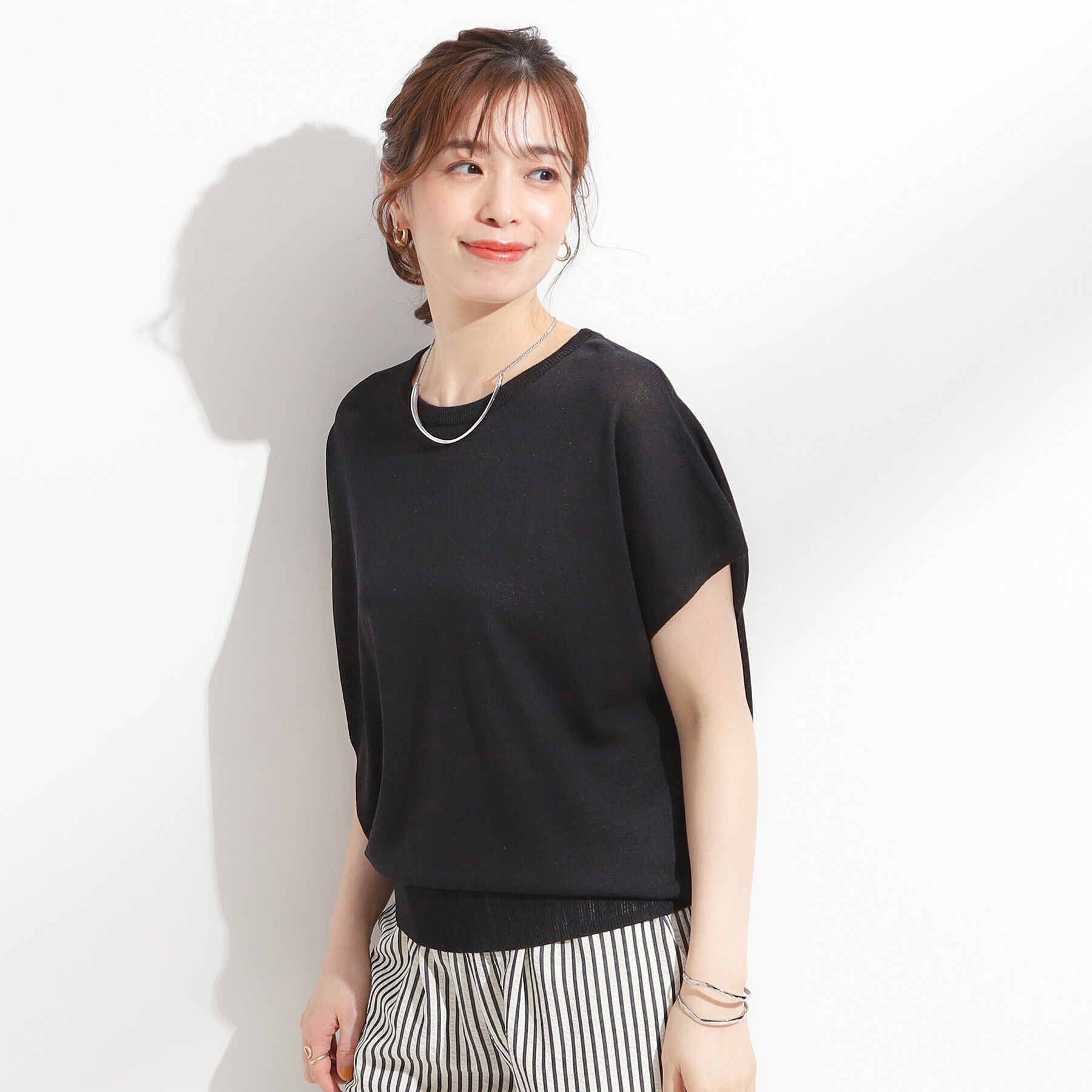 SHOO･LA･RUE「【ひんやり/S-LL】さらさらな肌触りが心地よい フレンチスリーブニット」|ニット・セーター|