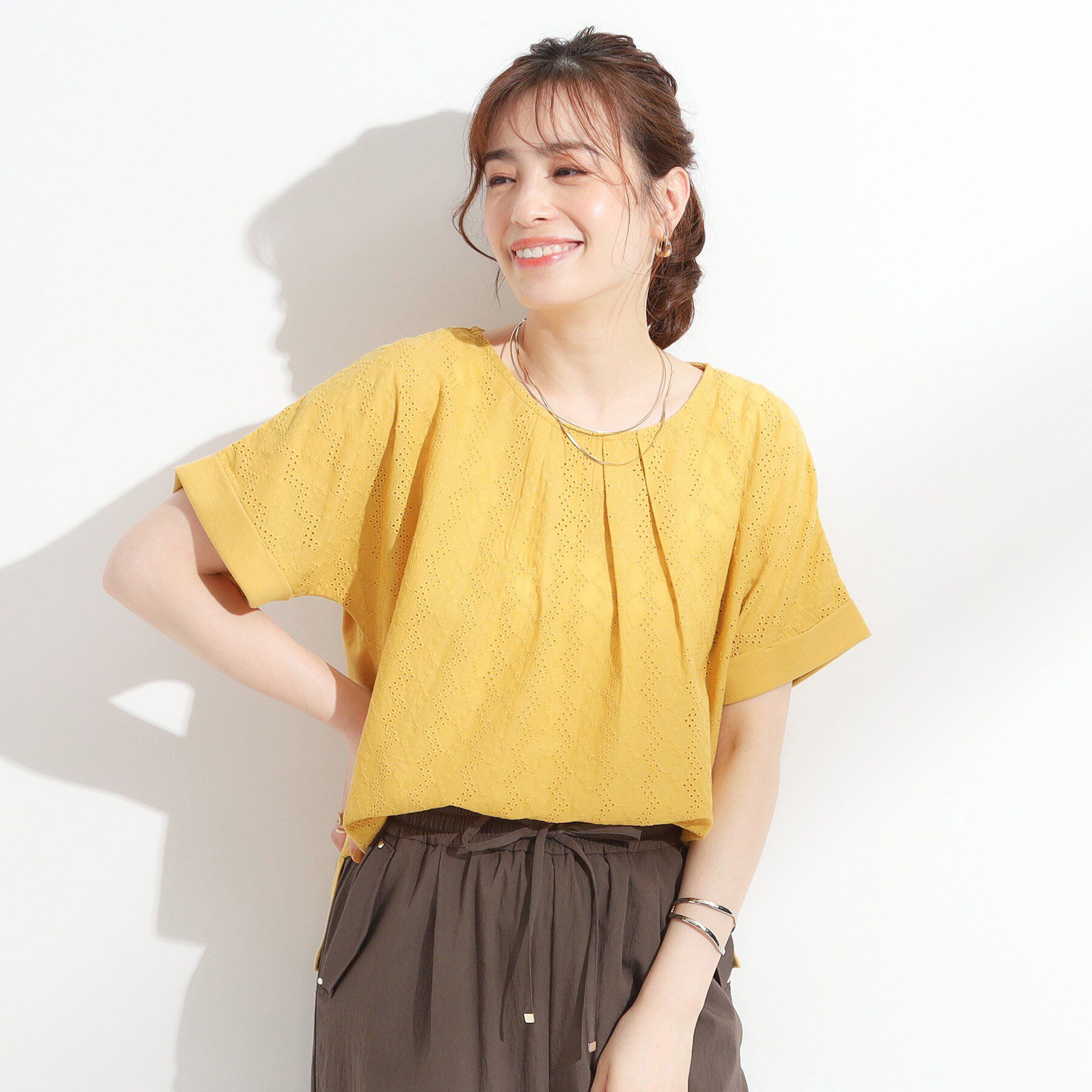 SHOO･LA･RUE「【S-LL】大人の上品な甘さ 刺繍レース切り替えトップス」|Tシャツ・カットソー|