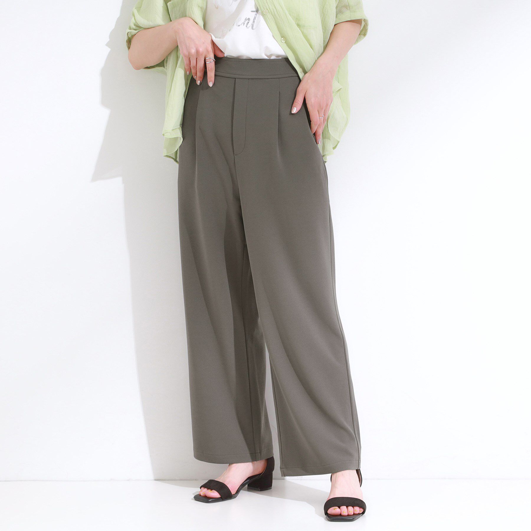 SHOO･LA･RUE「【S-LL/ストレッチ】脚のラインを拾いにくい スマートワイドパンツ」|その他|チャコールグレー(0