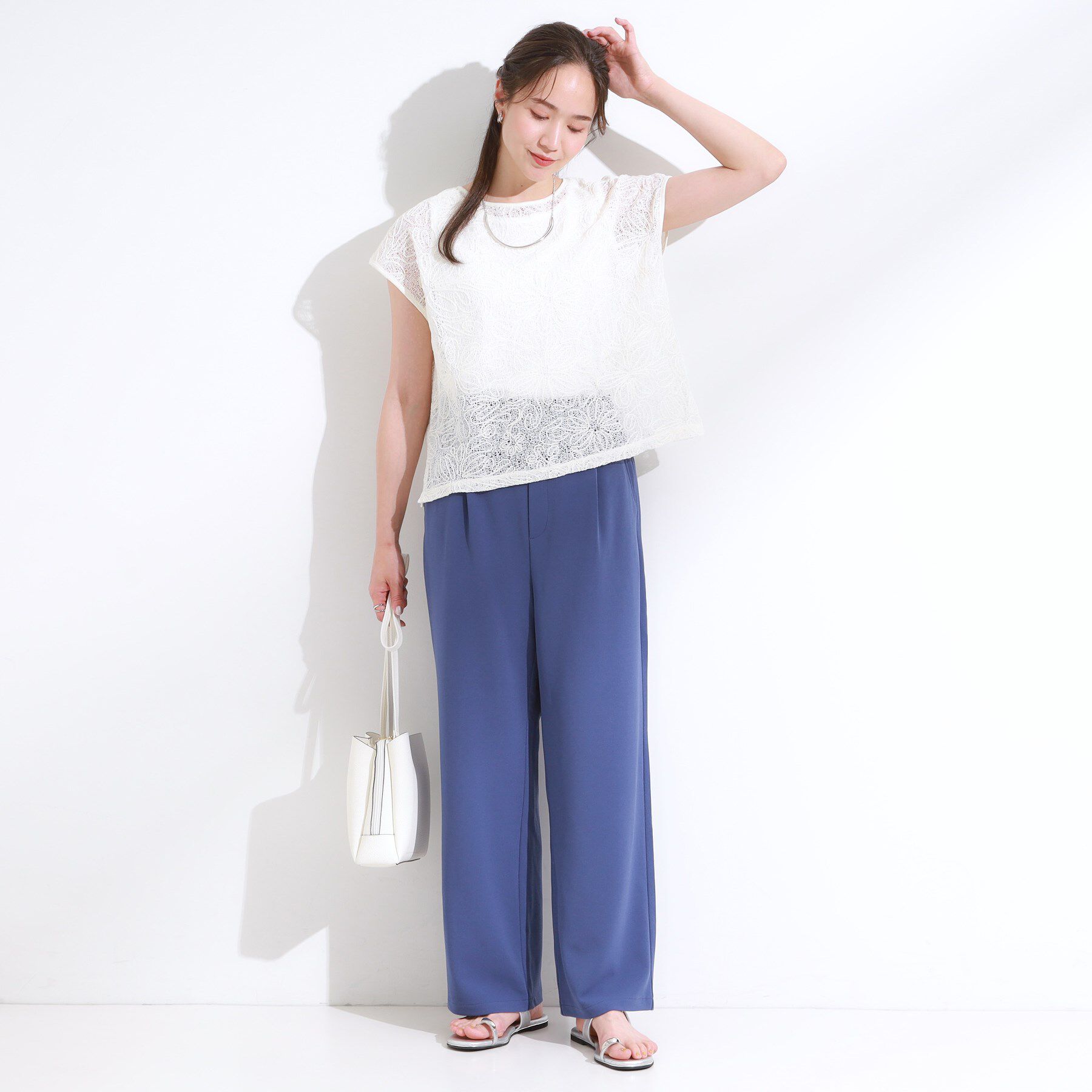 SHOO･LA･RUE「【S-LL/ストレッチ】脚のラインを拾いにくい スマートワイドパンツ」|その他|