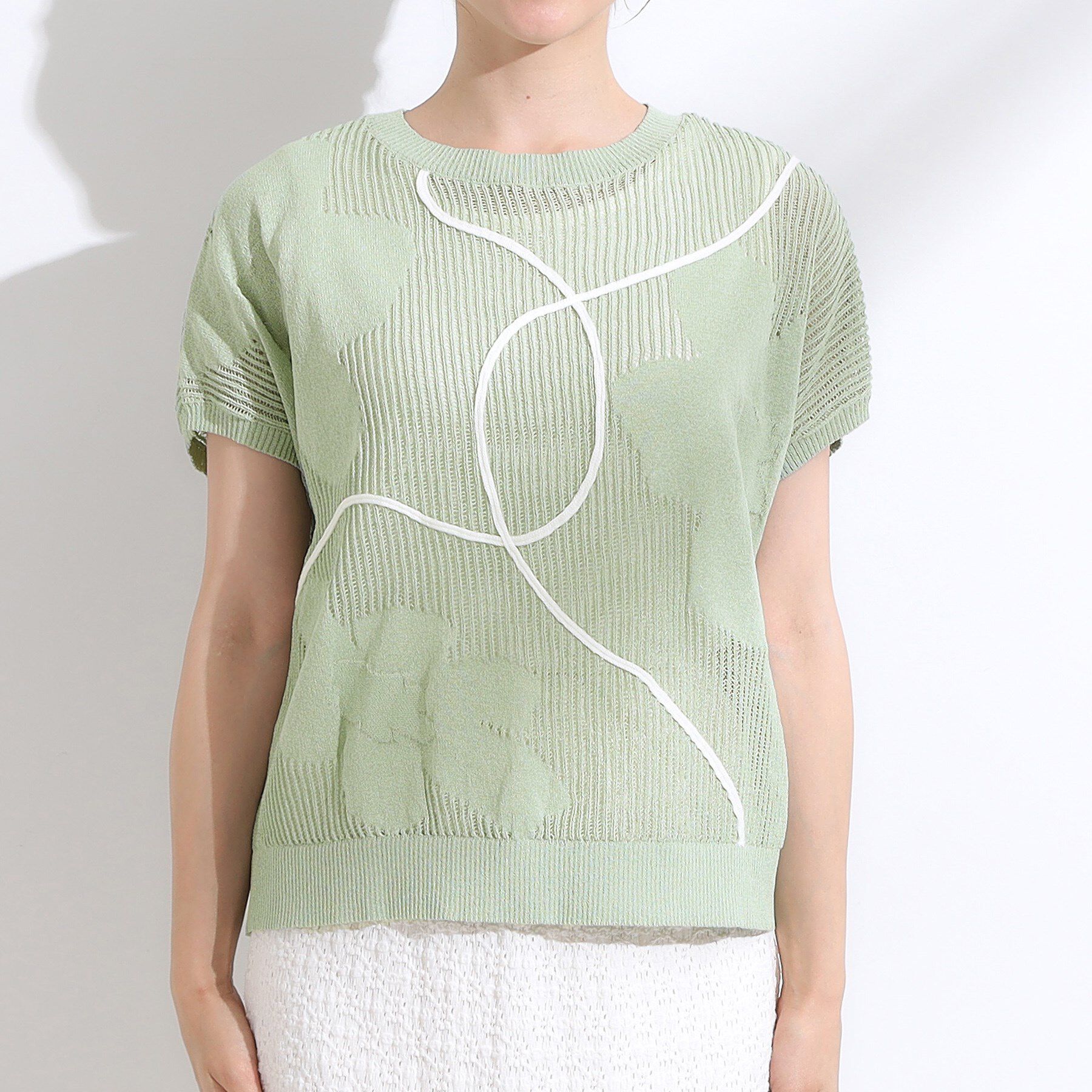 SHOO･LA･RUE「【S-LL】にょろにょろ刺繍 透かし編みニット」|ニット・セーター|