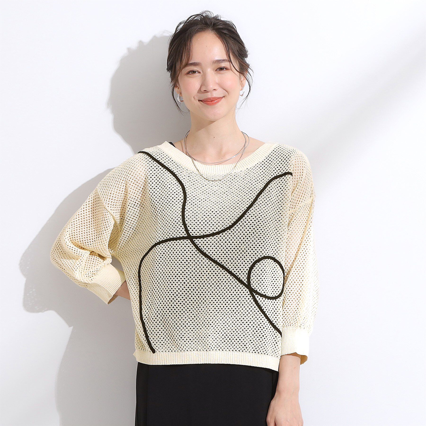 SHOO･LA･RUE「【前後2WAY/S-LL】にょろにょろ刺繍メッシュカーディガン」|カーディガン|