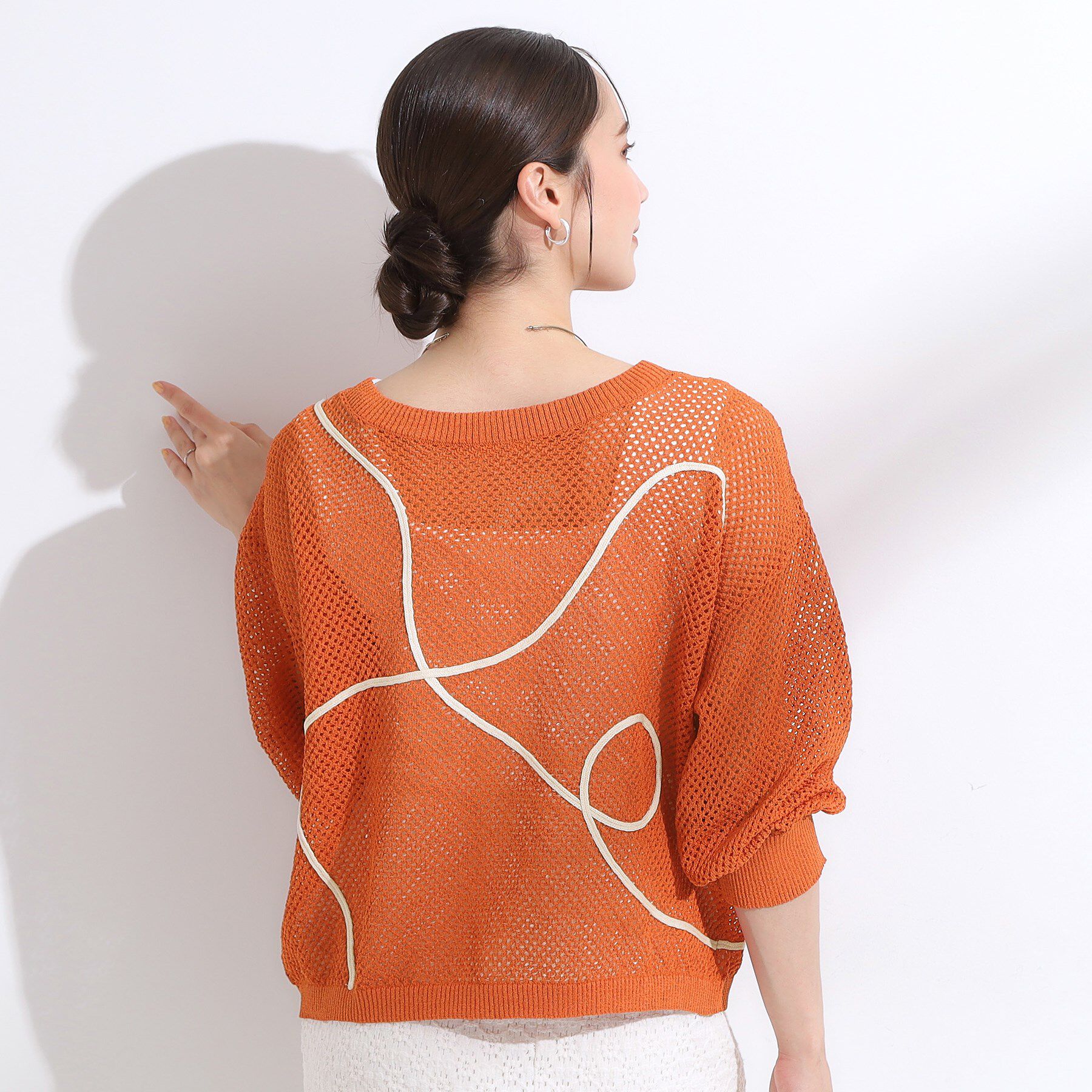 SHOO･LA･RUE「【前後2WAY/S-LL】にょろにょろ刺繍メッシュカーディガン」|カーディガン|