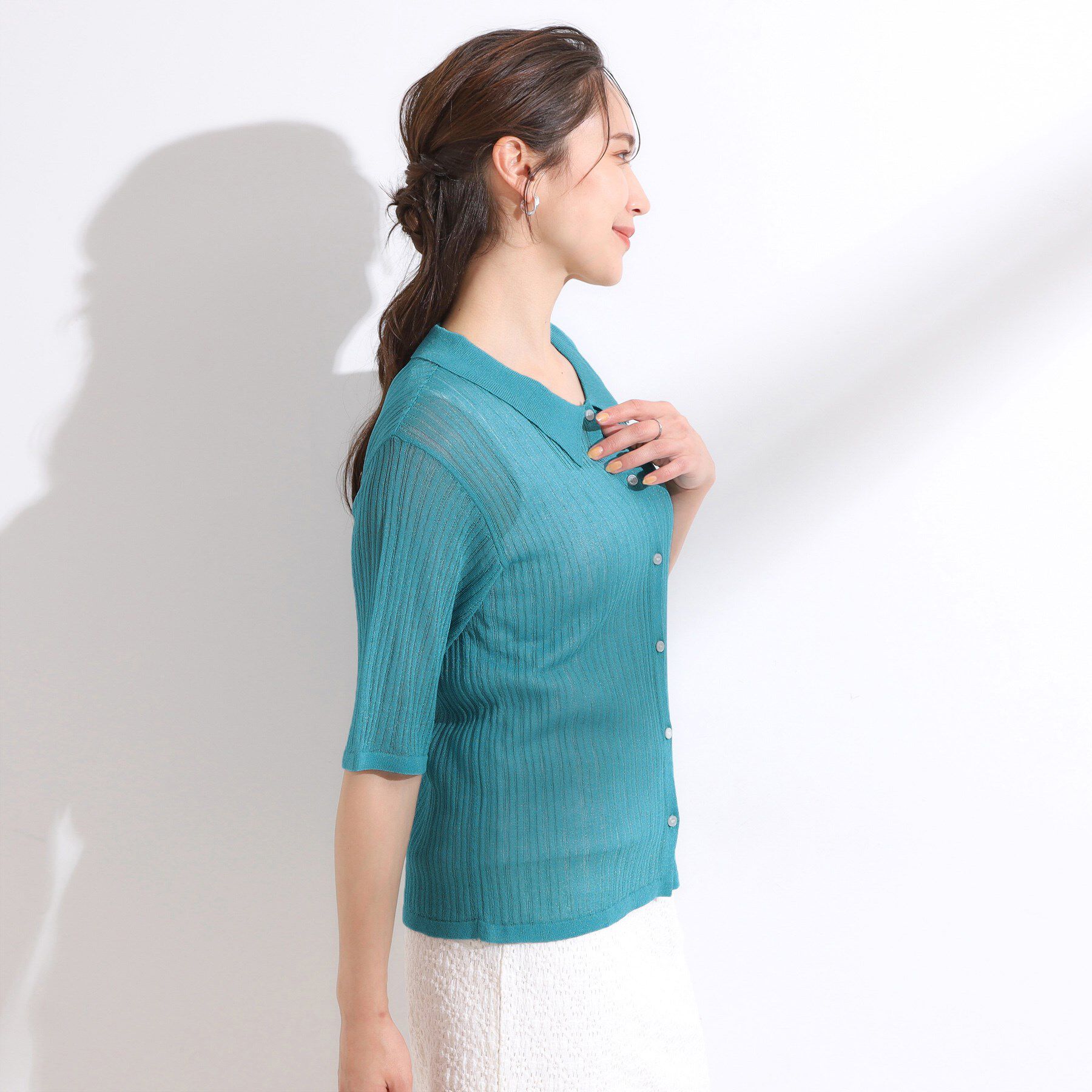 SHOO･LA･RUE「【洗える/S-LL】大人のシアー感 キラキラ リブニット」|ニット・セーター|