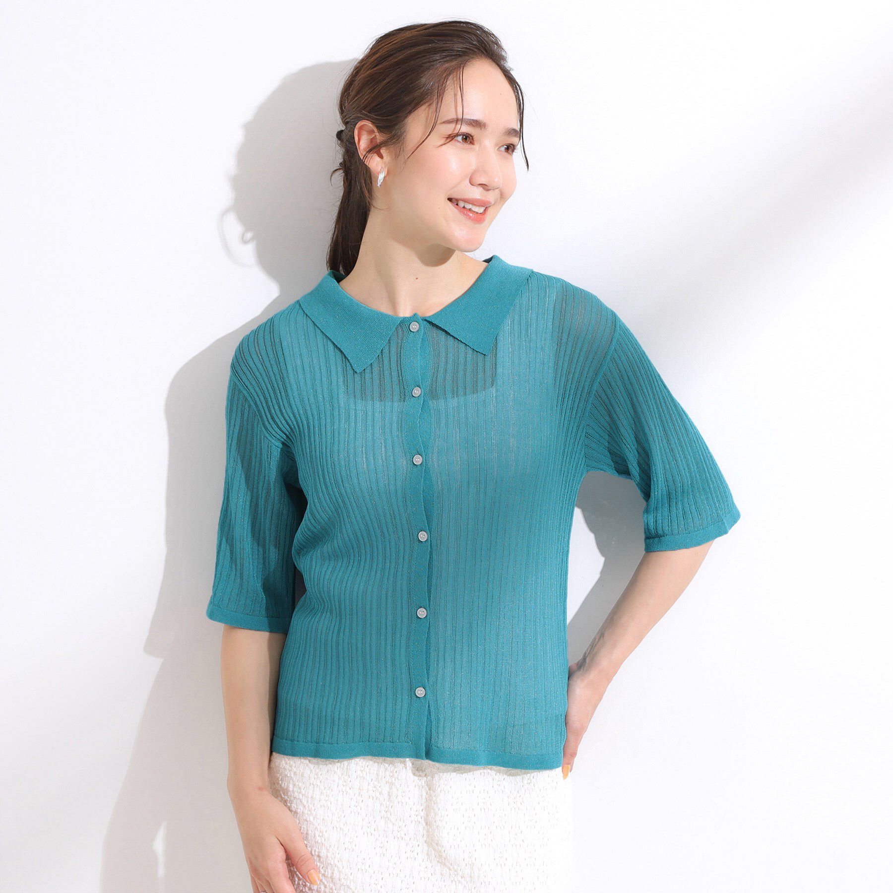 SHOO･LA･RUE「【洗える/S-LL】大人のシアー感 キラキラ リブニット」|ニット・セーター|