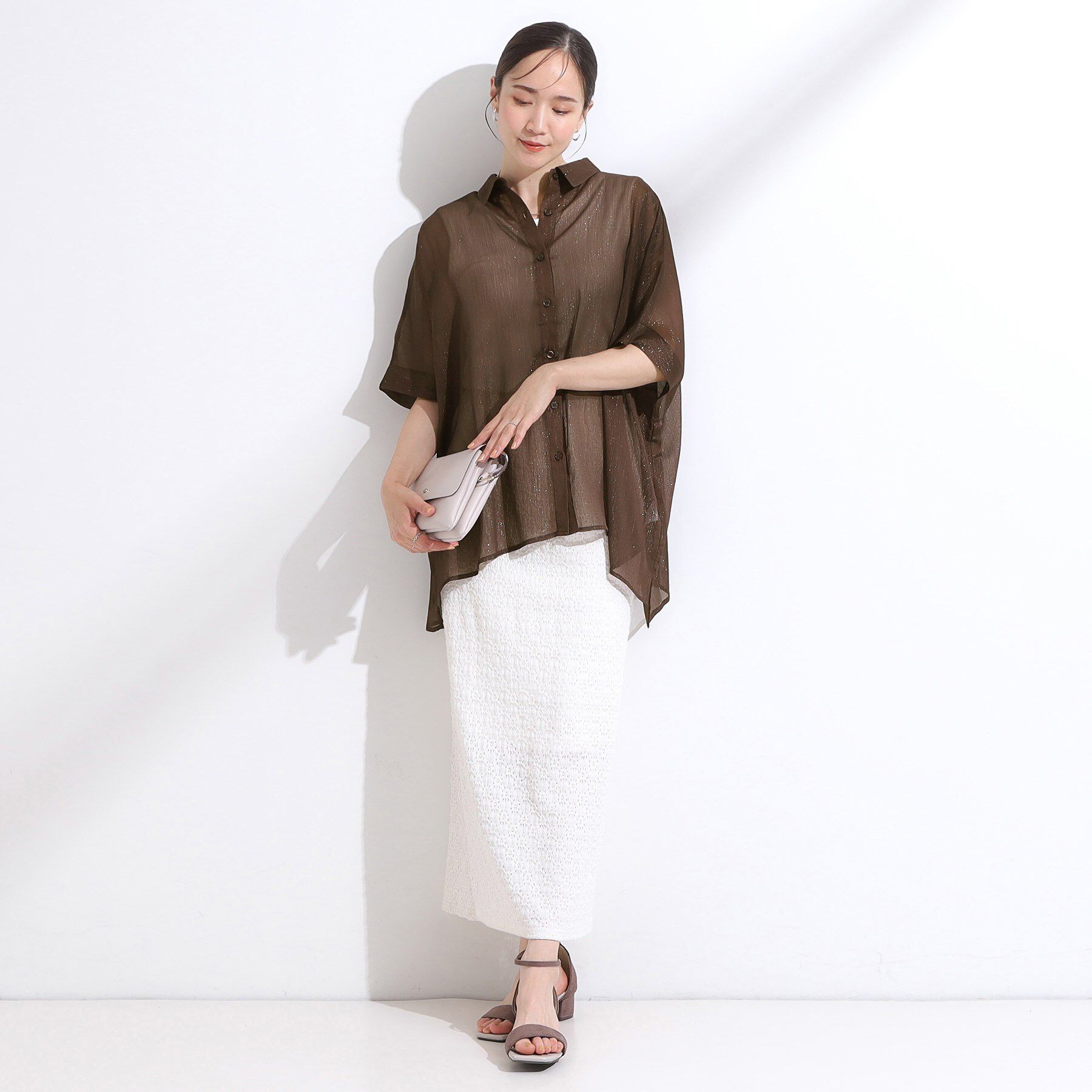 SHOO･LA･RUE「大人のシアー感 ラメが華やかな楊柳ポンチョシャツ」|シャツ・ブラウス|