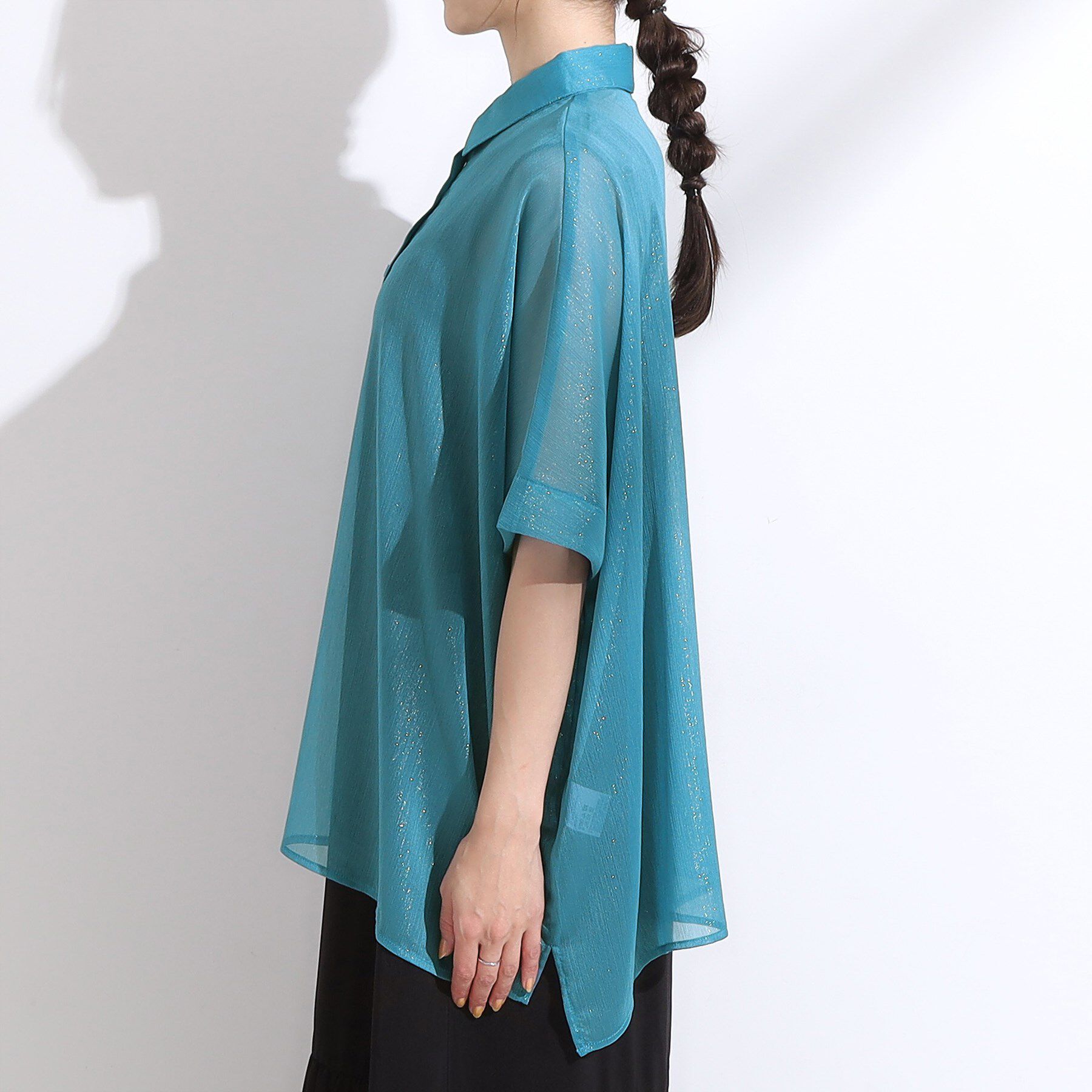 SHOO･LA･RUE「大人のシアー感 ラメが華やかな楊柳ポンチョシャツ」|シャツ・ブラウス|