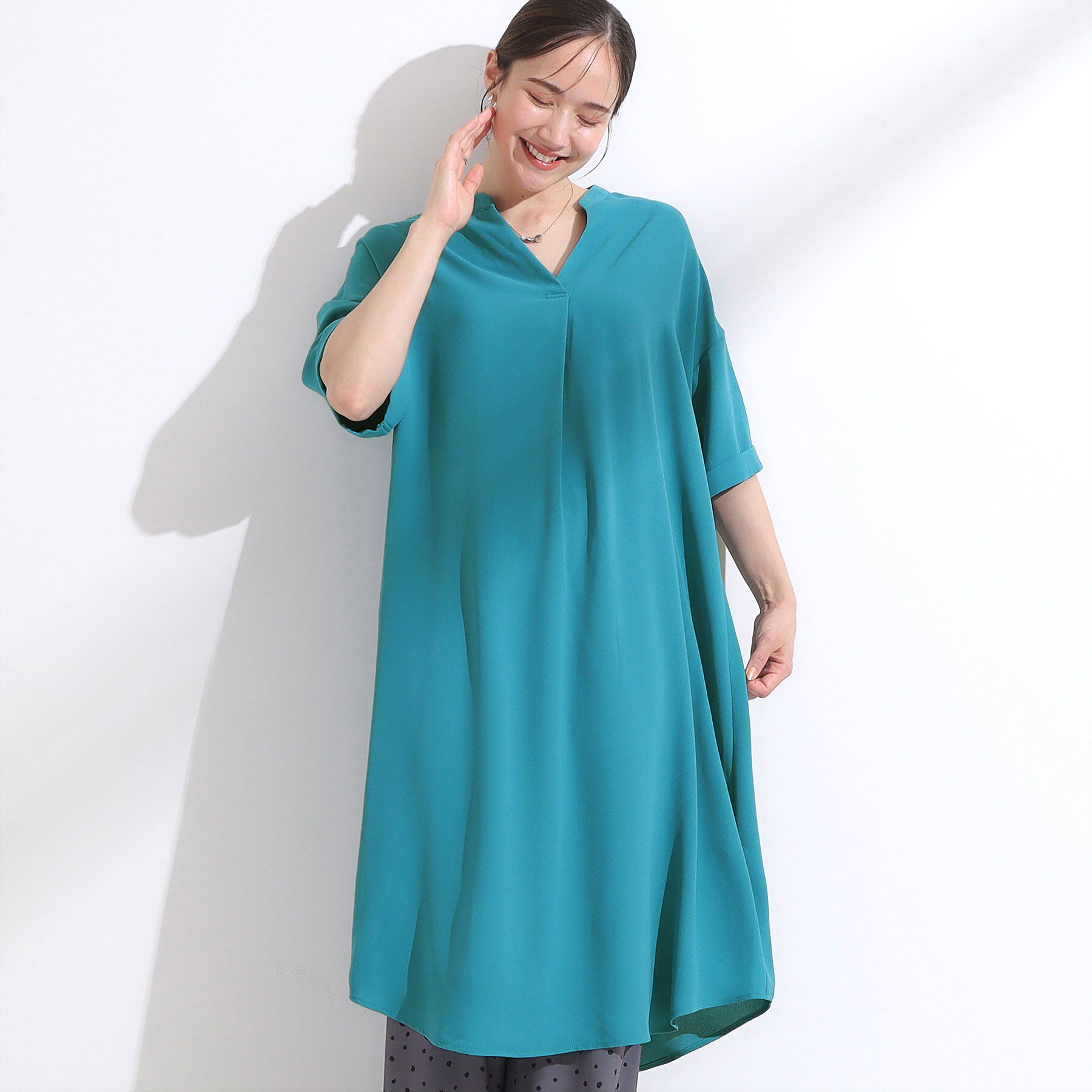 SHOO･LA･RUE「【洗える/S-LL/洗濯後しわになりにくい】バックレースアップチュニック」|チュニック|ブルー(092)