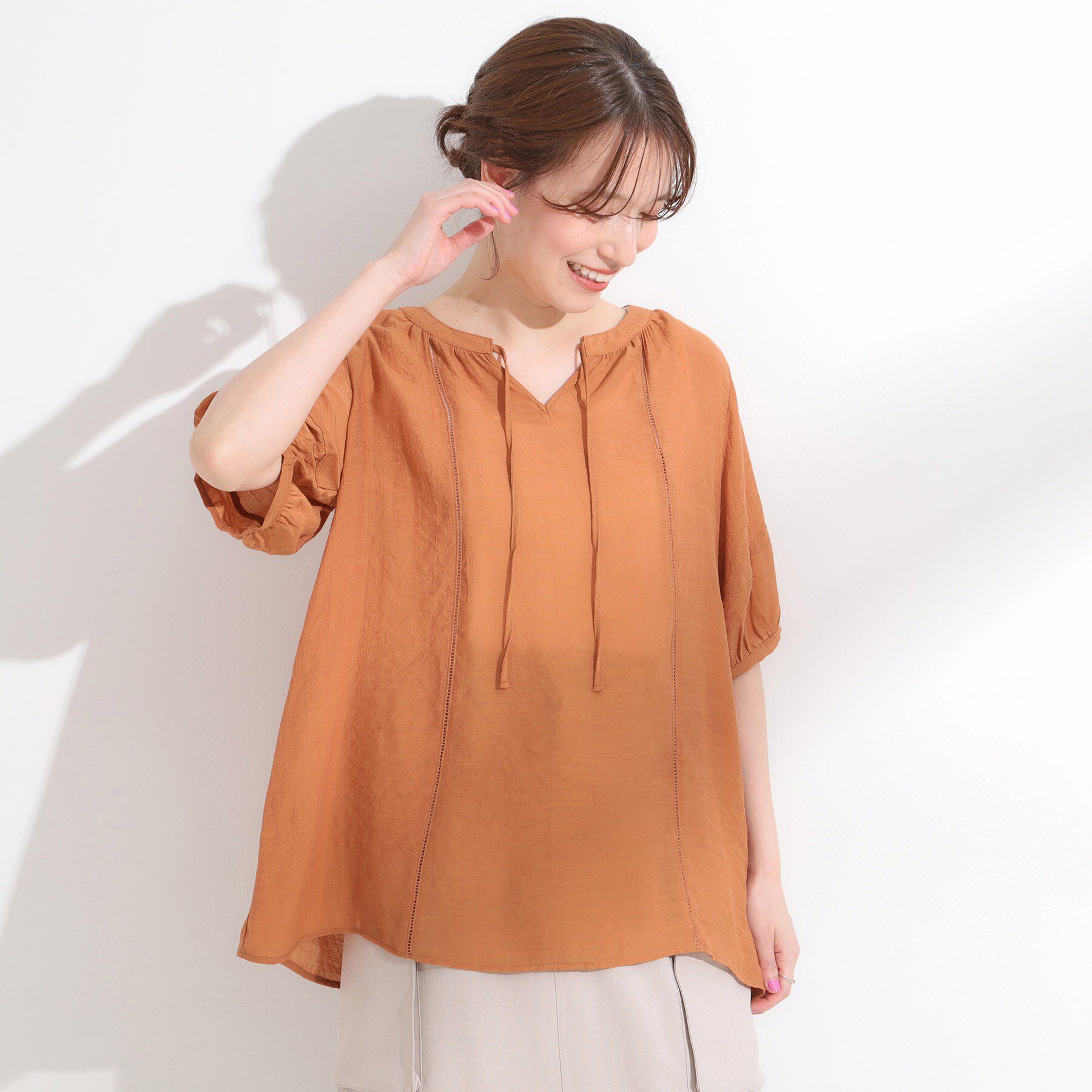 SHOO･LA･RUE「【S-LL/2点セット】リボン使いがアクセント はしごレースブラウス＋タンクトップ」|その他|