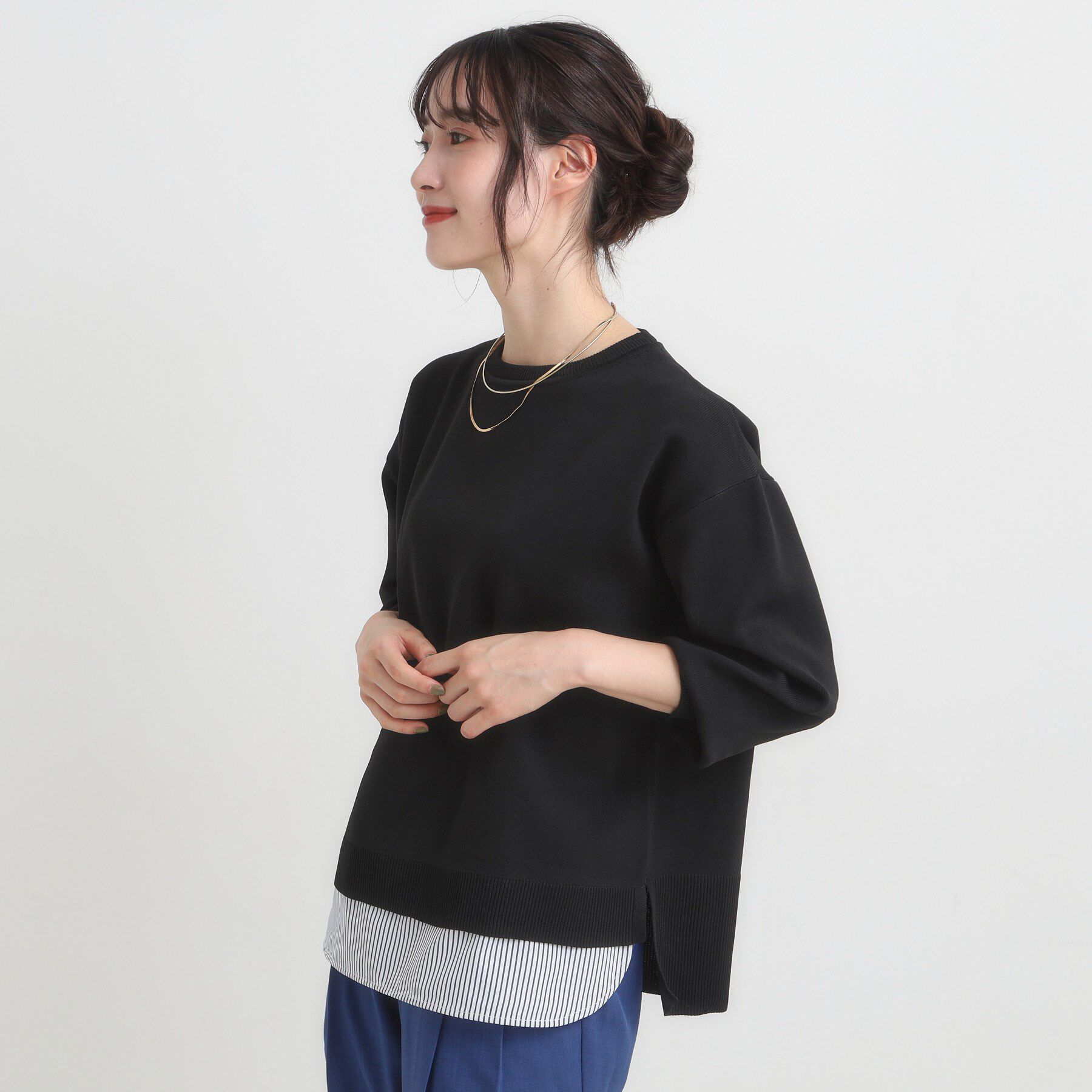 SHOO･LA･RUE「【S-LL/洗える】一枚で簡単こなれ見え スポンディッシュ 裾レイヤード風ニット【CIRCRIC】」|ニット・セーター|