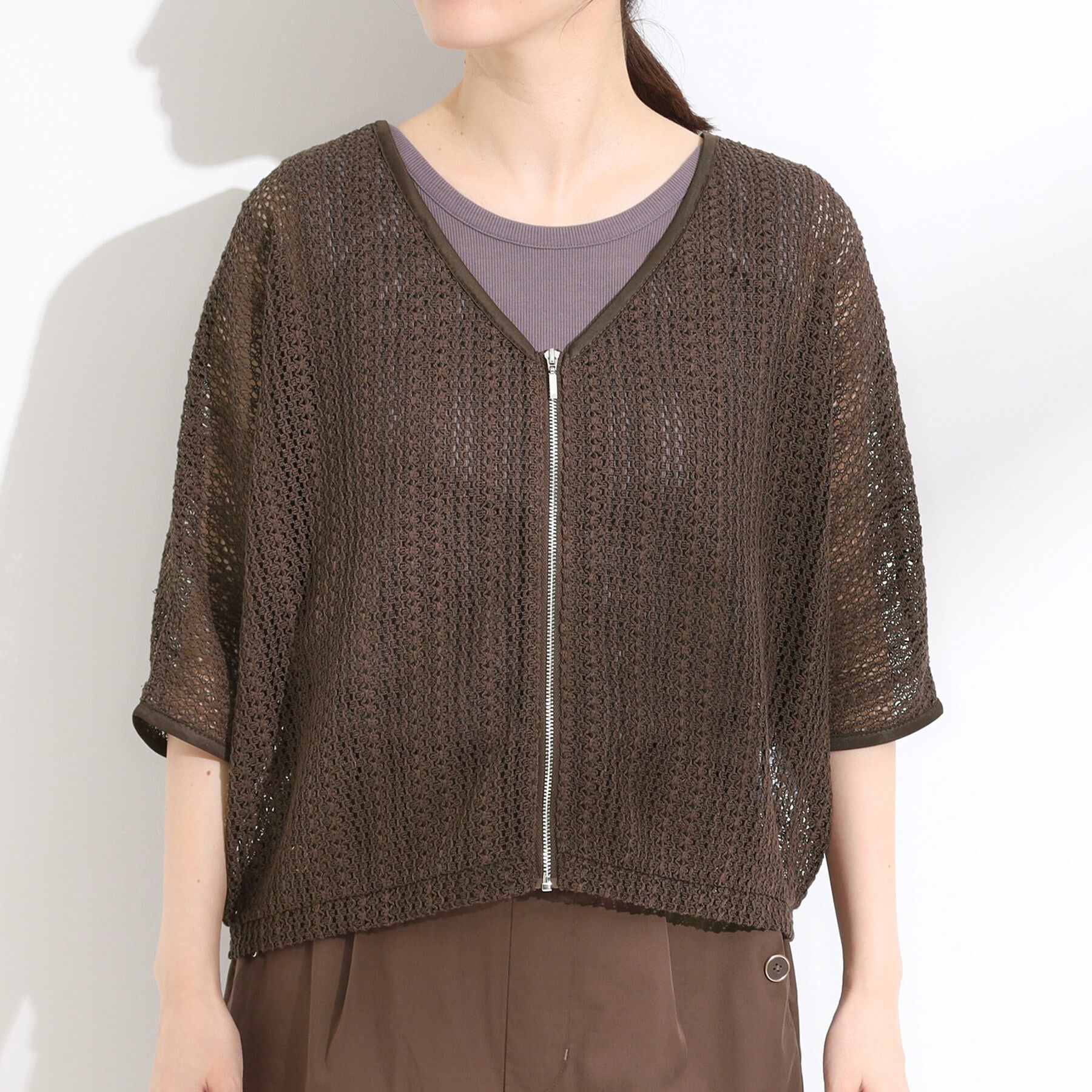 SHOO･LA･RUE「【洗える/S-LL】季節の変わり目に 透かし柄が涼やか ジップブルゾン」|ブルゾン・スタジャン|