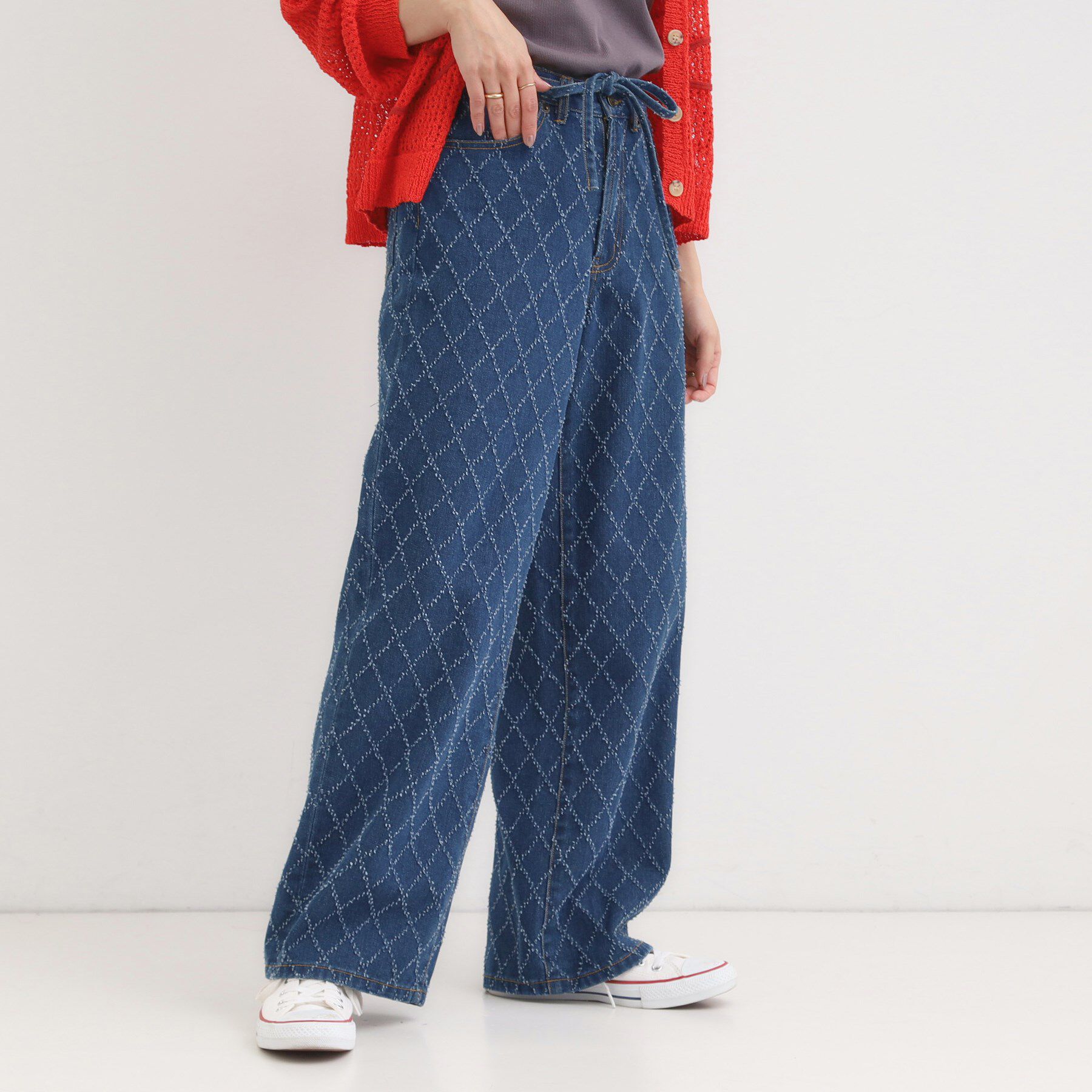 SHOO･LA･RUE「【S-LL】こなれ見え リボン付き アソートデニムワイドパンツ」|デニム|