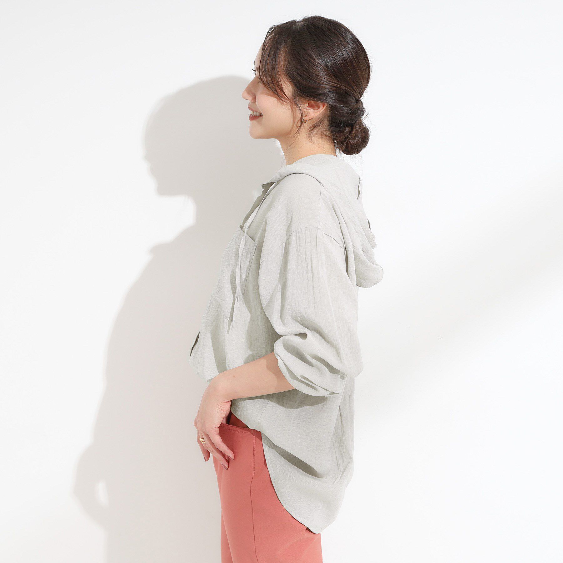 SHOO･LA･RUE「【S-LL】大人の抜け感 シアーフードシャツ」|シャツ・ブラウス|