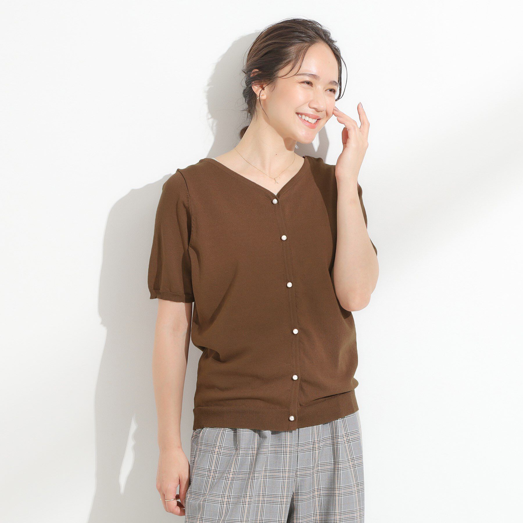 SHOO･LA･RUE「【洗える/S-LL/前後2WAY】きれい見え 刺繍ニットカーディガン」|カーディガン|