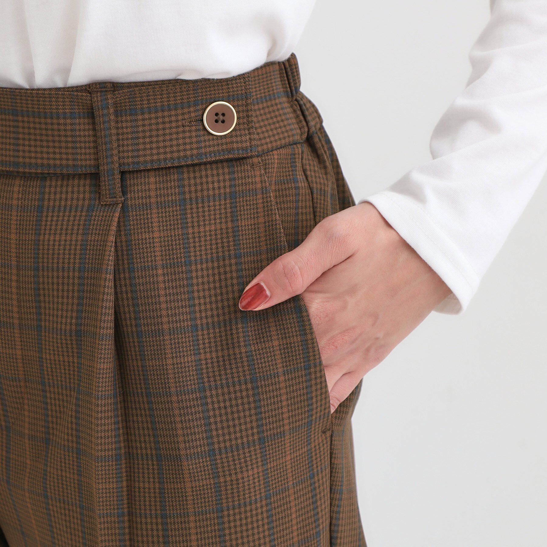 SHOO･LA･RUE「【S-LL/チェック柄アソート】脚のラインをきれいに見せる タックテーパードパンツ」|その他|