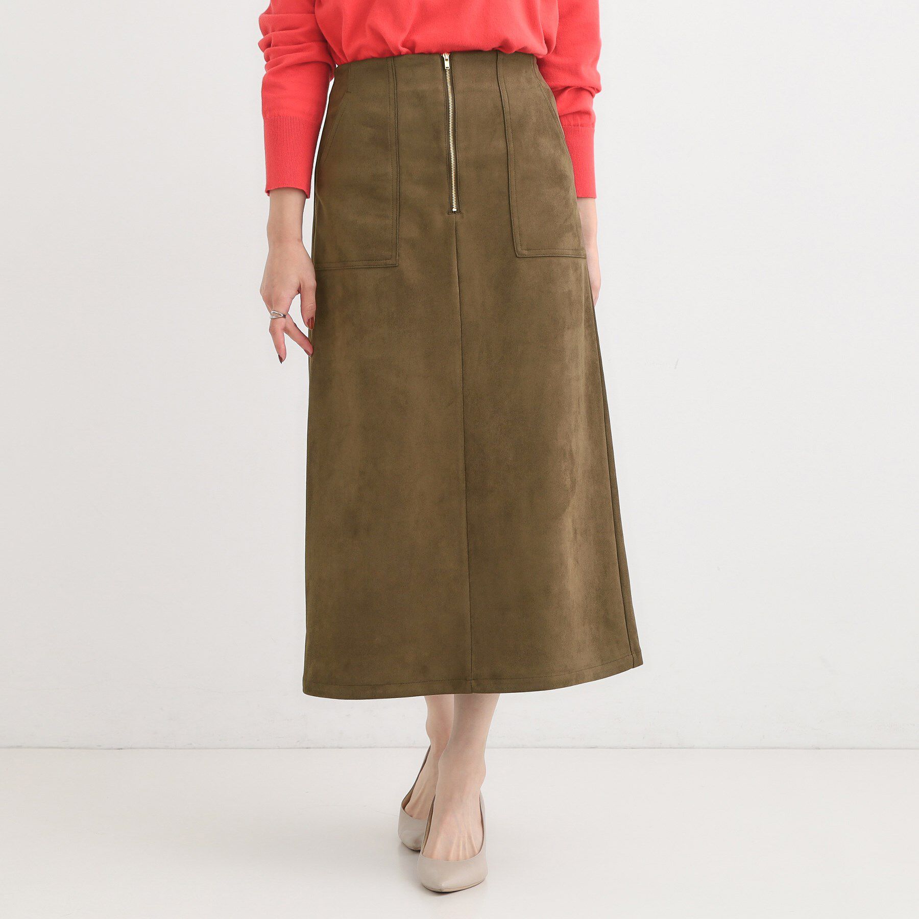 SHOO･LA･RUE「【洗濯機可】上品できれい見え フェイクスエード ナロースカート」|スカート|